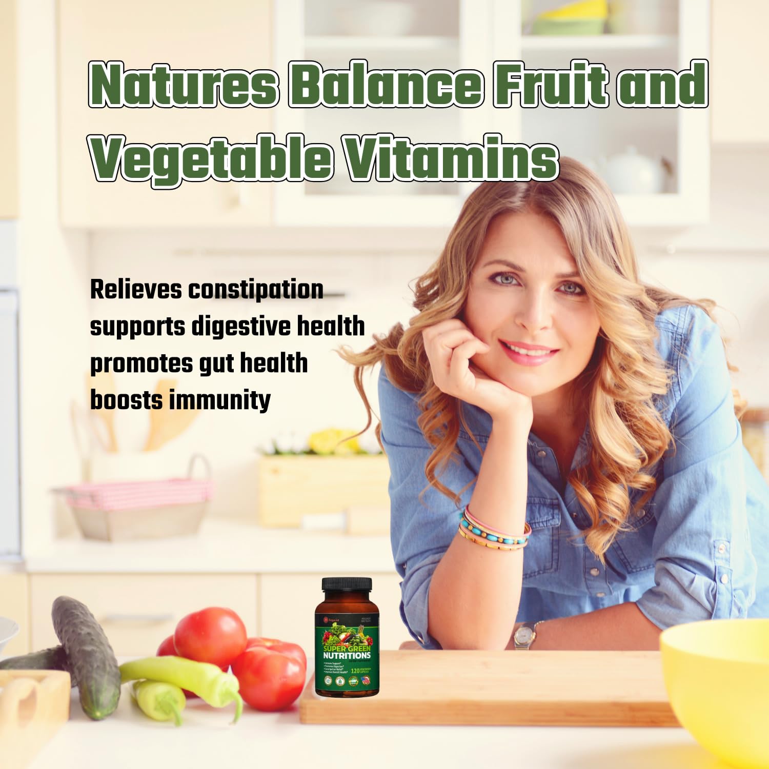 Fruits and Veggies Supplement, 36 Fruits & Vegetables with 24 Essential Vitamins, Minerals & Trace Elements,High in Fiber for Digestion & Constipation Relief,Daily Nutritional Support,120 Capsules aegabe Au supplements
