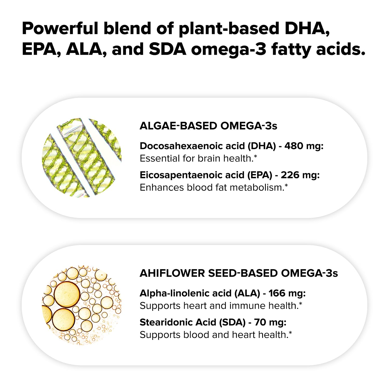 Vegan Omega 3 Supplement- 960mg Omega-3 Fatty Acids, DHA, EPA, SDA, ALA Supplement - Immune Support- 30 Servings, 60 Liquid Capsules Complement Au supplements
