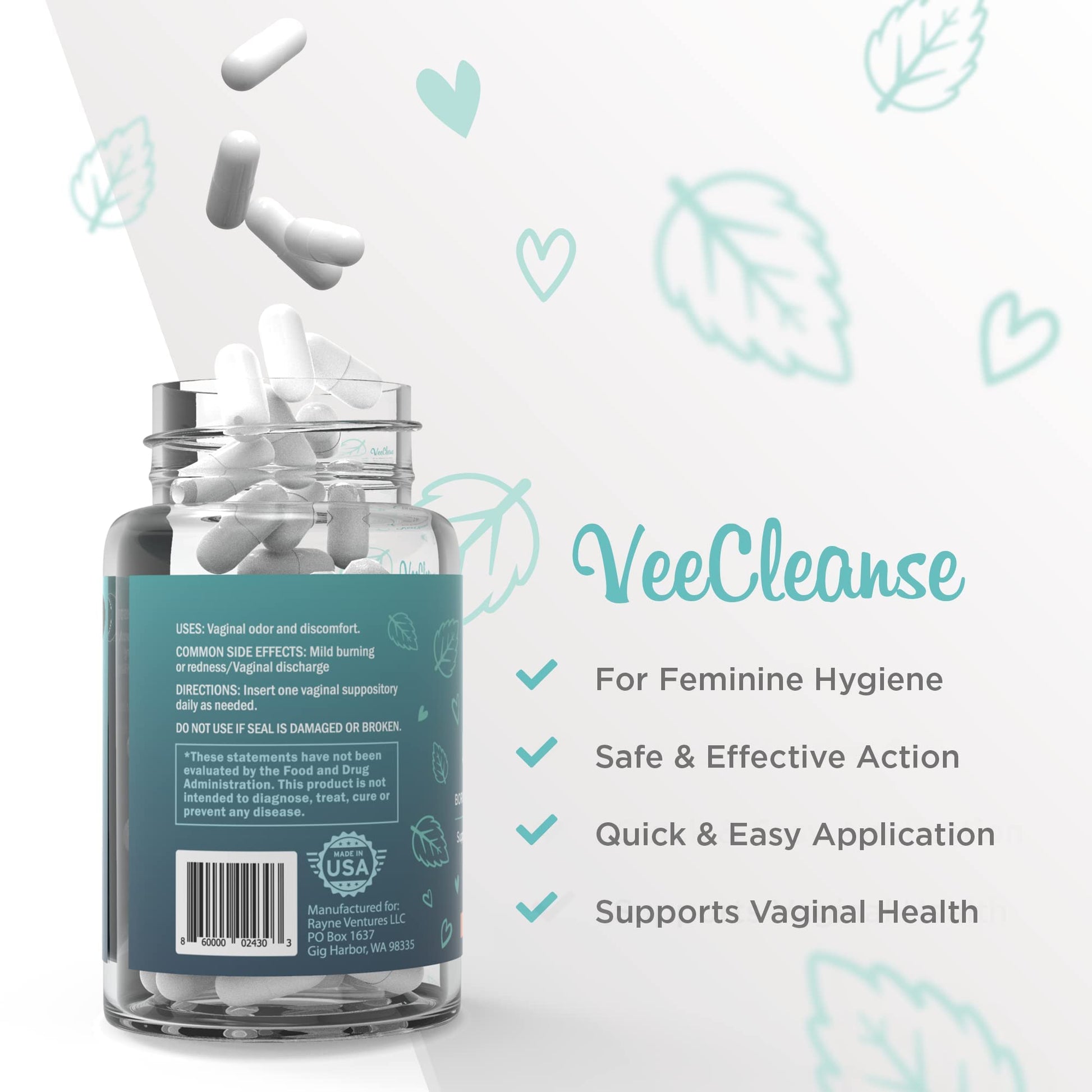 VeeFresh - VeeCleanse Boric Acid Vaginal Suppositories - Vaginal pH Balance Suppositories VeeFresh Au supplements