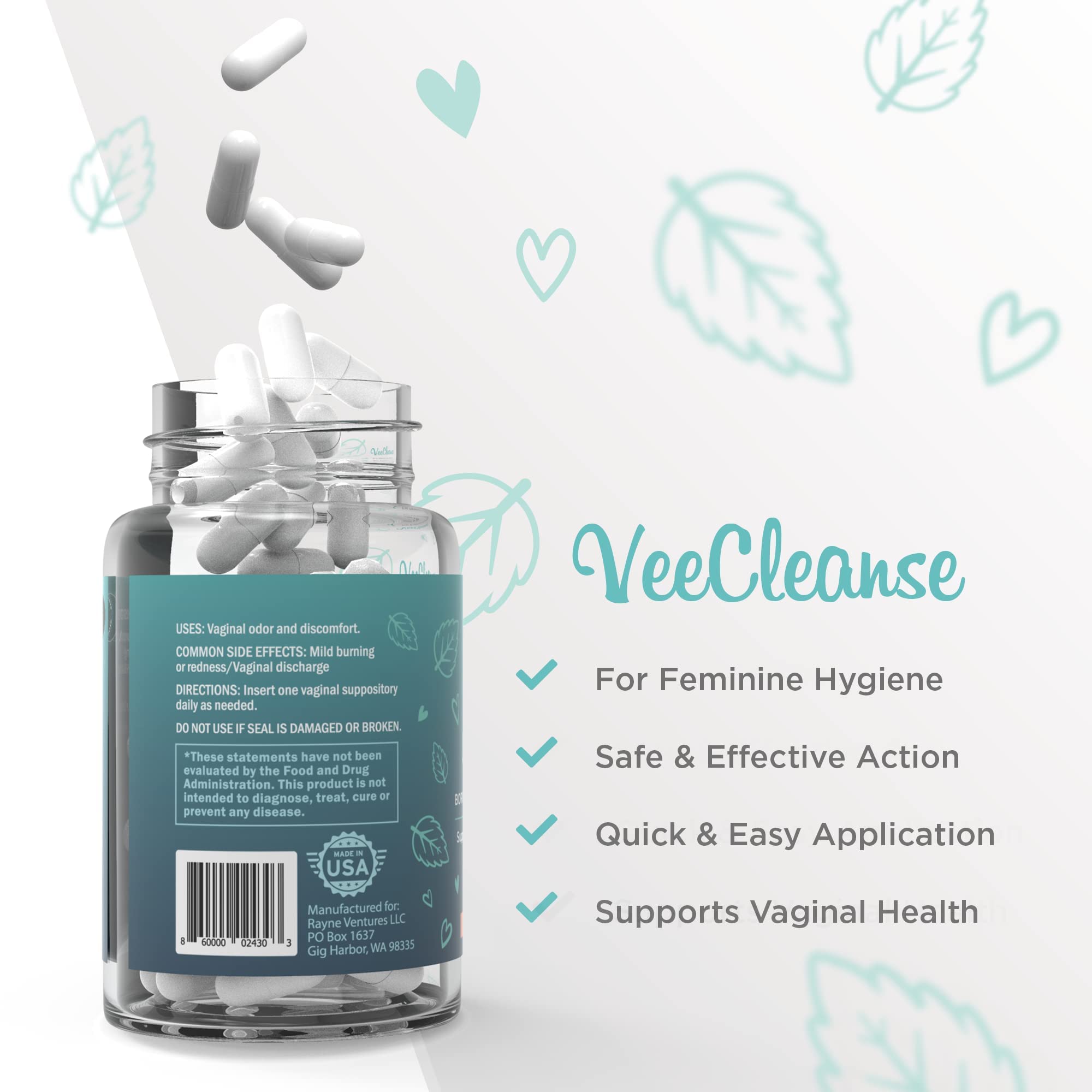 VeeFresh - VeeCleanse Boric Acid Vaginal Suppositories - Vaginal pH Balance Suppositories VeeFresh Au supplements