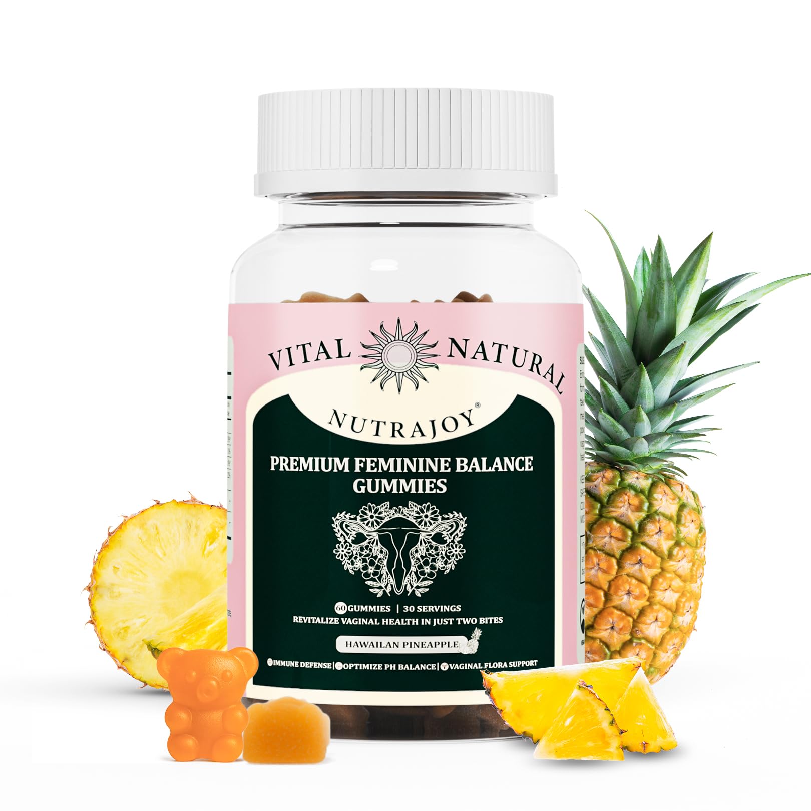 NUTRAJOY Premium Feminine Balance Gummies, for Women's Ph Health, Vaginal Wellness Support, Immune Support, Energy Support, Hawaiian Pineapple, Vegan Gluten-Free, 60 Gummies NUTRAJOY Au supplements