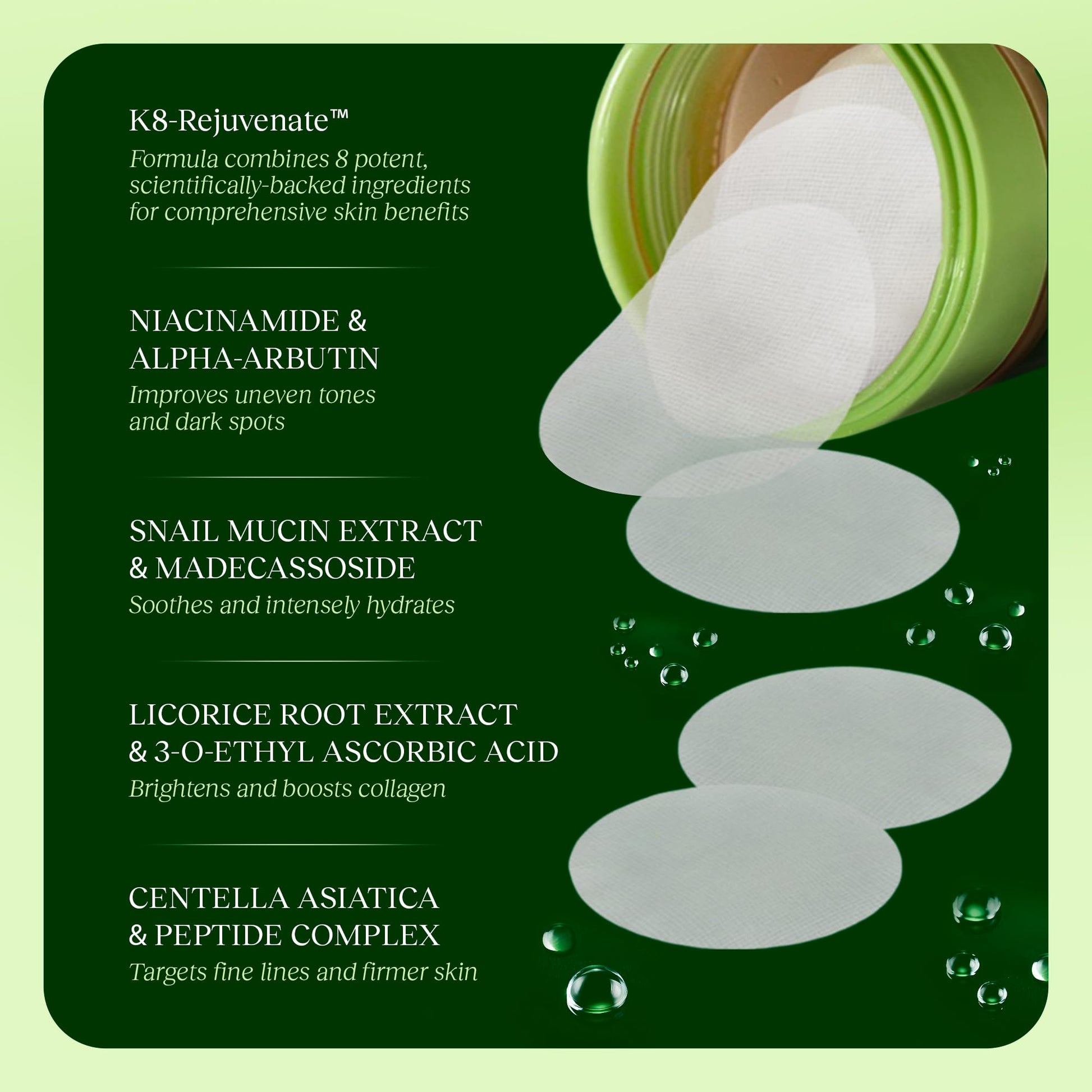 JiYu Toning Polish Pads - Korean Skincare for Dark Spots, Wrinkles & Dull Skin - Hydrating Facial Treatment with Snail Mucin, Niacinamide, Peptides & Centella - 100 Count JiYu Au supplements