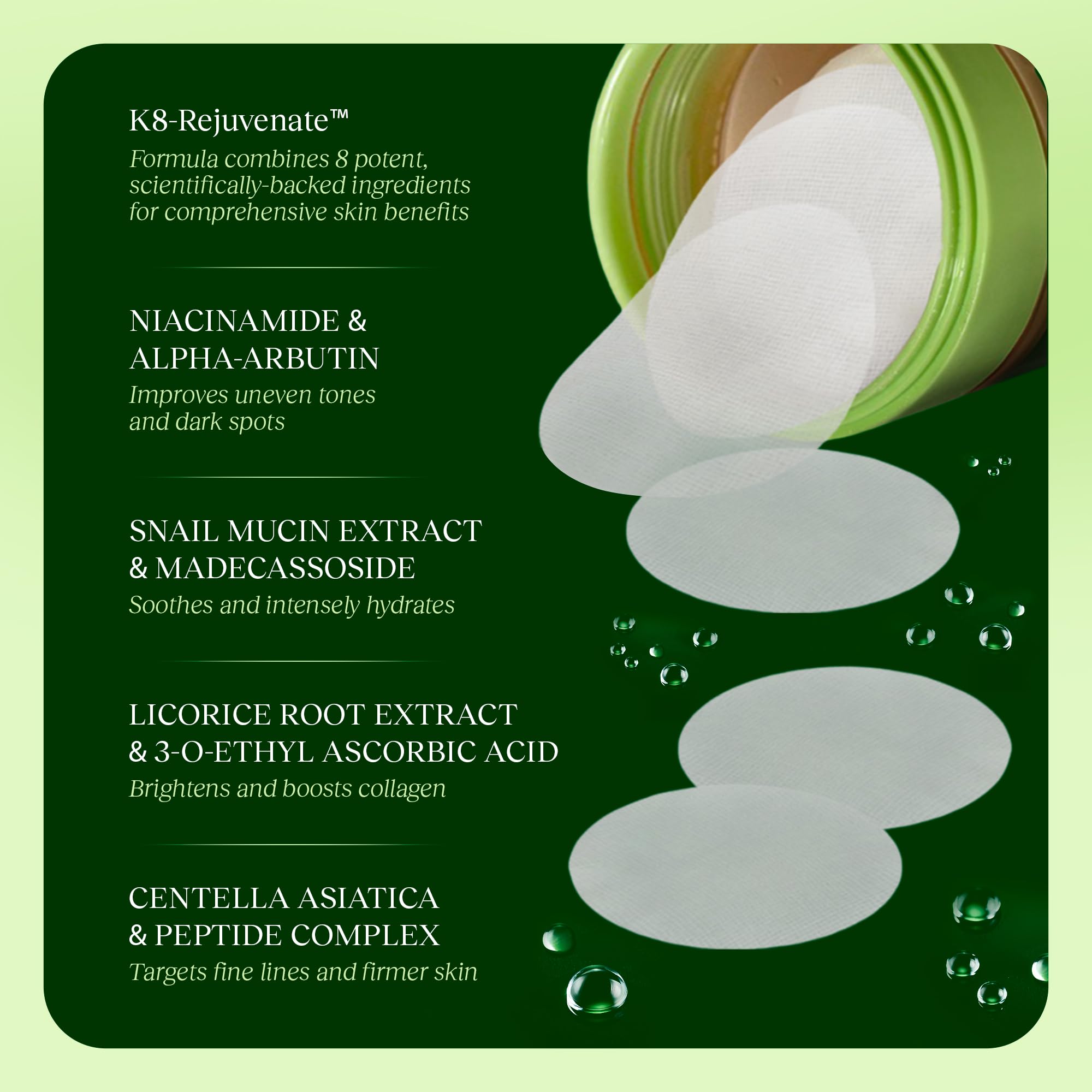 JiYu Toning Polish Pads - Korean Skincare for Dark Spots, Wrinkles & Dull Skin - Hydrating Facial Treatment with Snail Mucin, Niacinamide, Peptides & Centella - 100 Count JiYu Au supplements