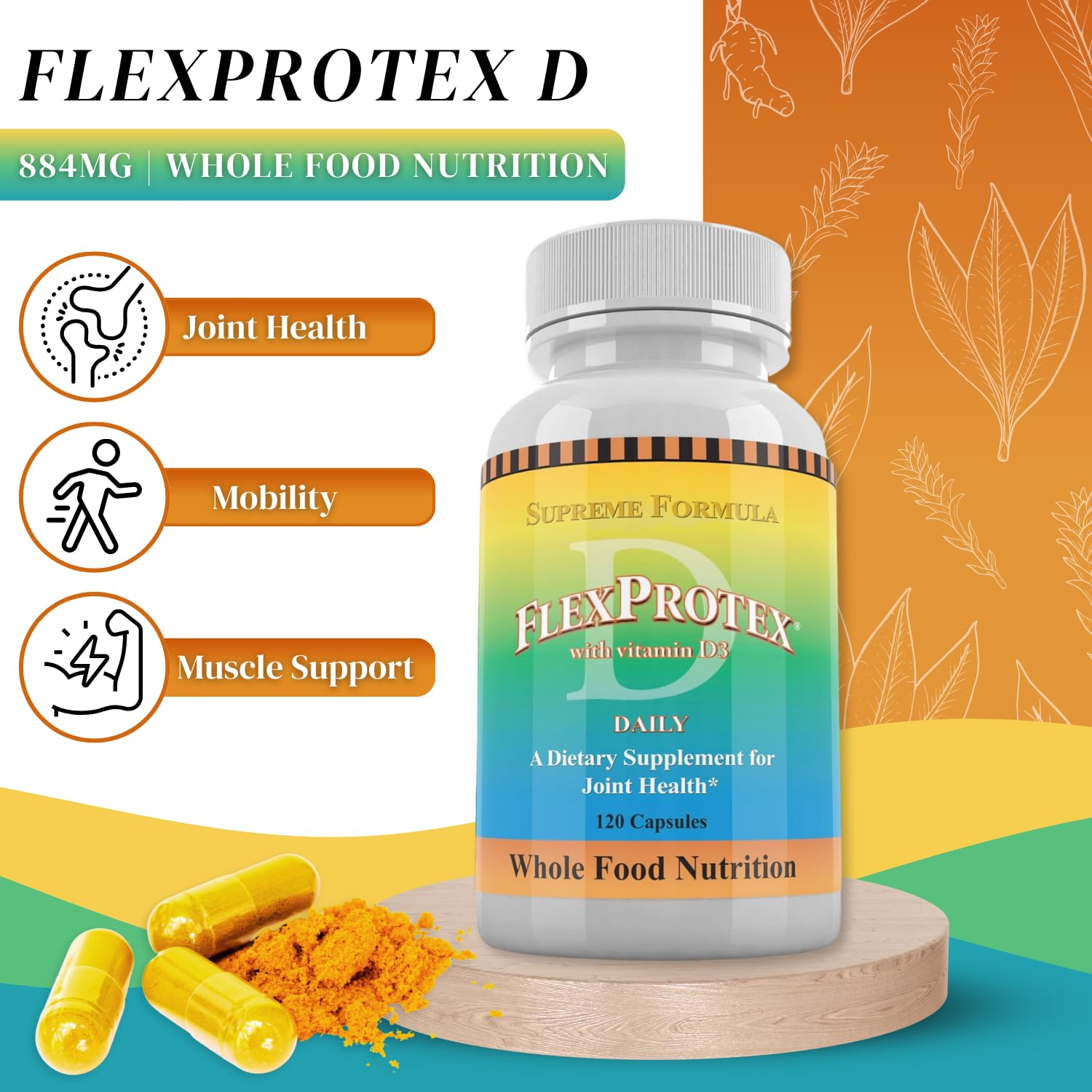 Daily Health, Flexprotex D 884mg Joint Muscle Support 120 Capsules Natural Herbal Turmeric Chondroitin Glucosamine Yucca Boswellia Hyaluronic Acid Ashwagandha D3 Magnesium (1 Month Supply) Daily Health Au supplements