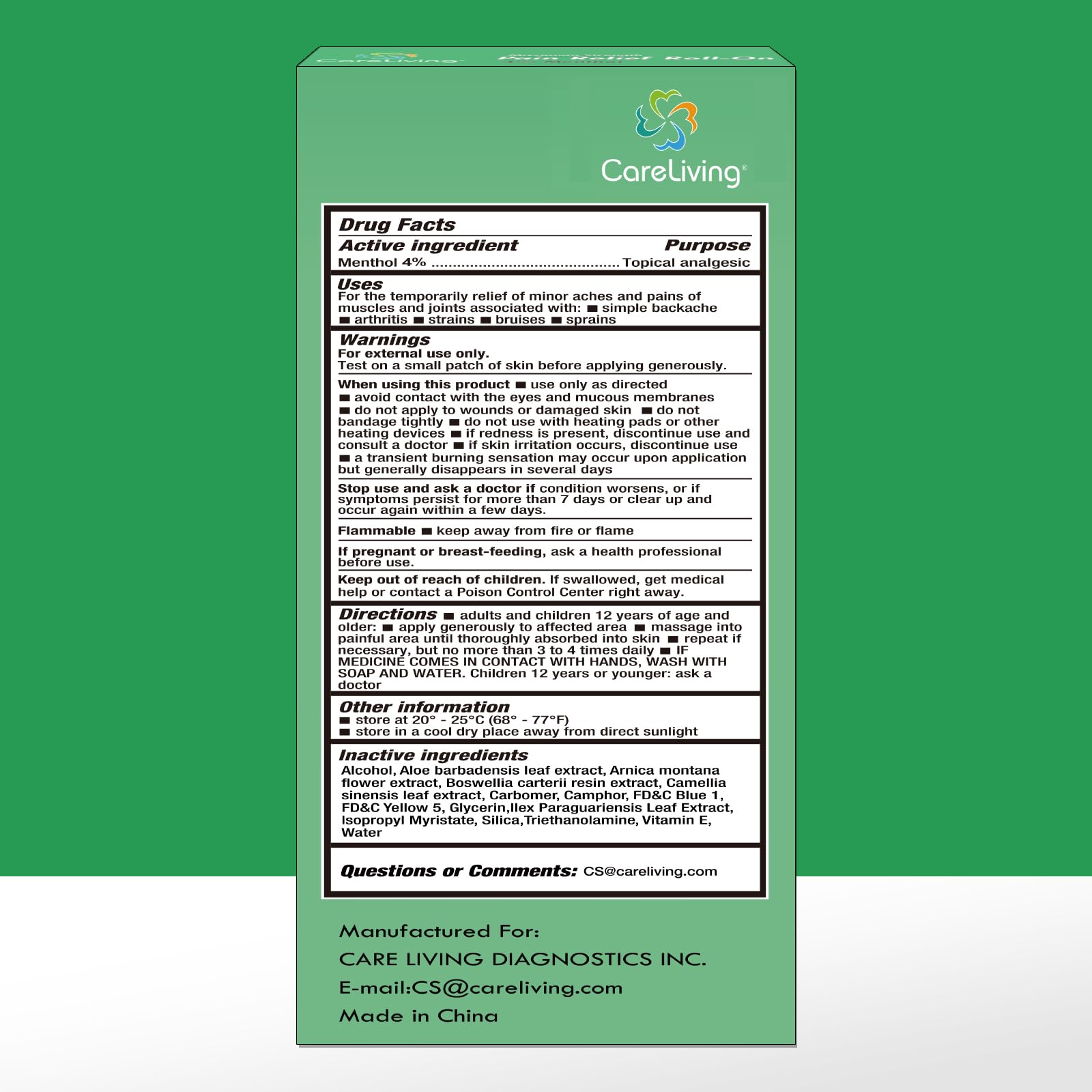 CARELIVING Roll On Pain Relief for Knee, Neck, Joint, Shoulder, Arthritis Pain Reliever, Sore Muscle Relief, Roll On Menthol Gel 2.5 Fl Oz (Pack of 2) CARELIVING Au supplements