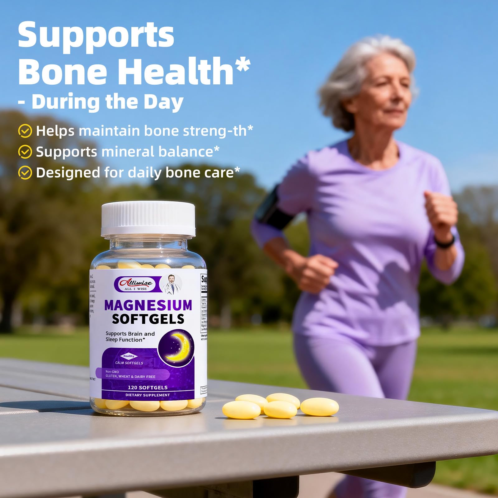 Magnesium Glycinate 400mg Softgels, Small Easy to Swallow High Absorption Magnesium Supplement, with Vitamin D3 & K2 for Sleep Relax Calm Muscle Bone* Health, 120 Gelcaps Alliwise Au supplements