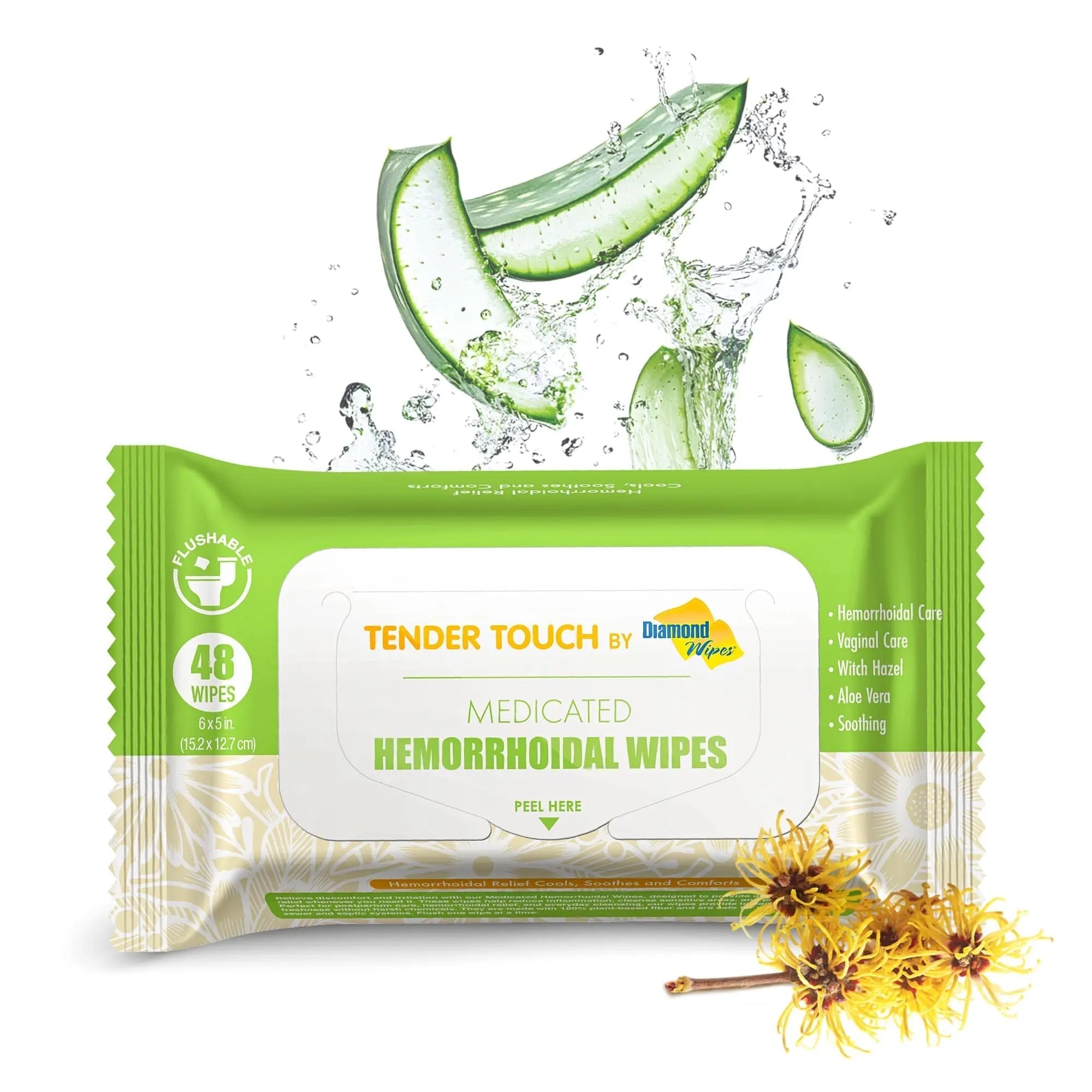 Tender Touch Hemorrhoid Wipes with Witch Hazel and Aloe, Flushable Medicated Wipes for Hemorrhoid and Vaginal Relief - Postpartum-Safe, Fragrance-free, Travel Size, 1 Pack, 48-ct. Diamond Wipes Au supplements