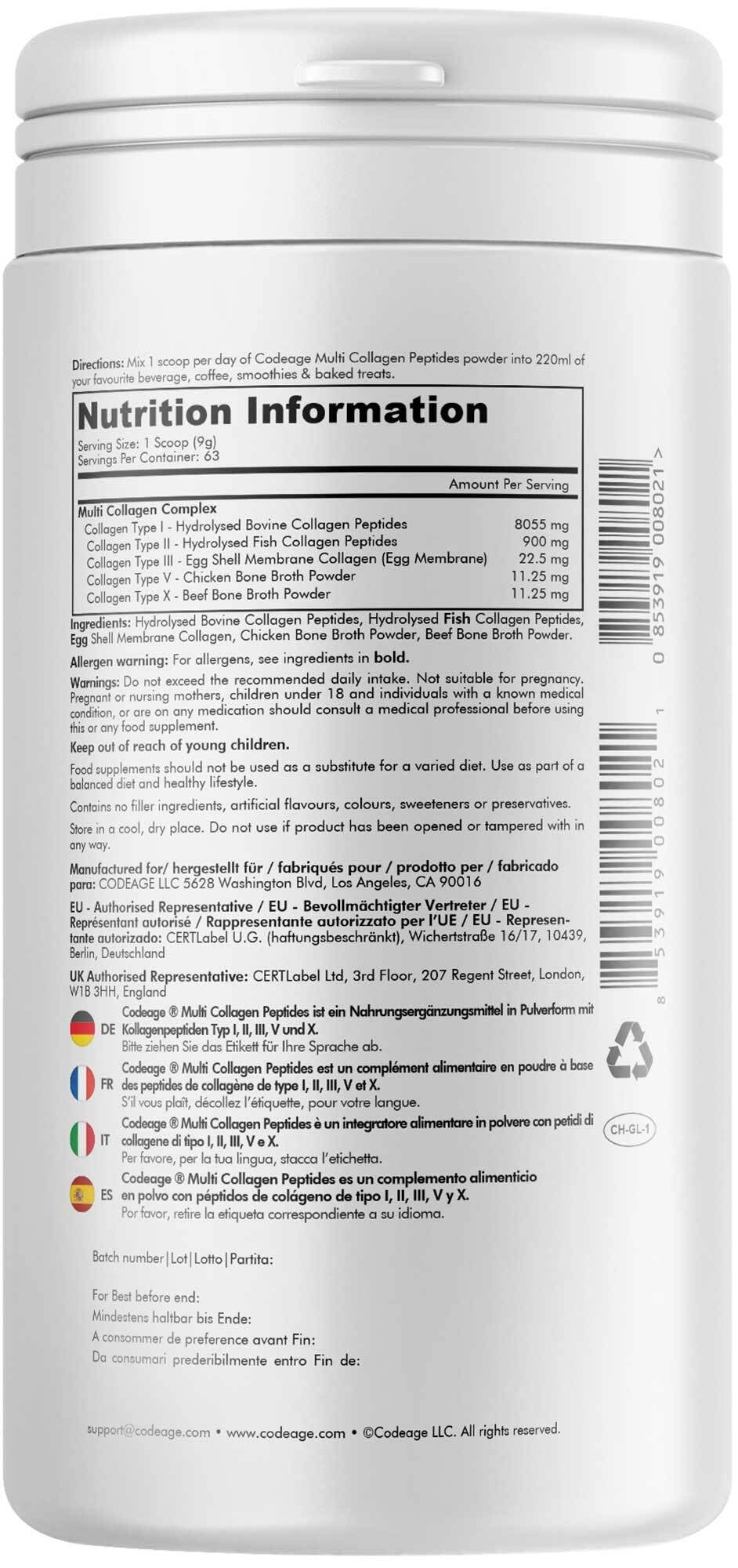 Codeage Multi Collagen Protein Powder Peptides, 2-Month Supply, Hydrolyzed, Type I, II, III, V, X Grass Fed Codeage Au supplements