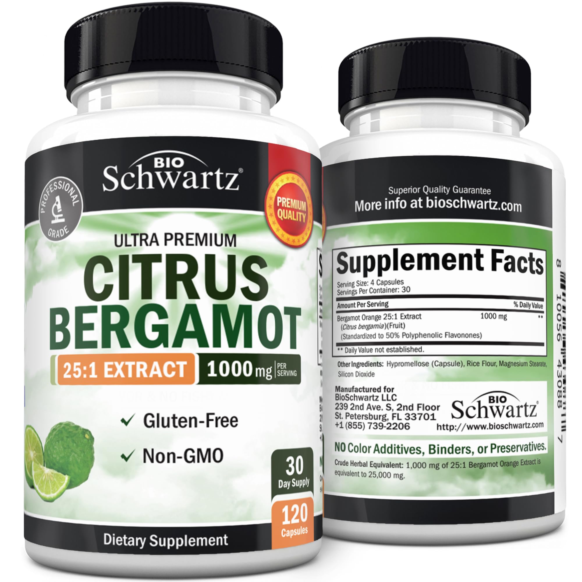 Citrus Bergamot 1000mg - Citrus Bergamot Supplement for Cholesterol and Heart Health - Ultra Concentrated from Fresh Fruit for Enhanced Absorption - Vegan, Non-GMO, Gluten-Free - 120 Mini Capsules BioSchwartz Au supplements