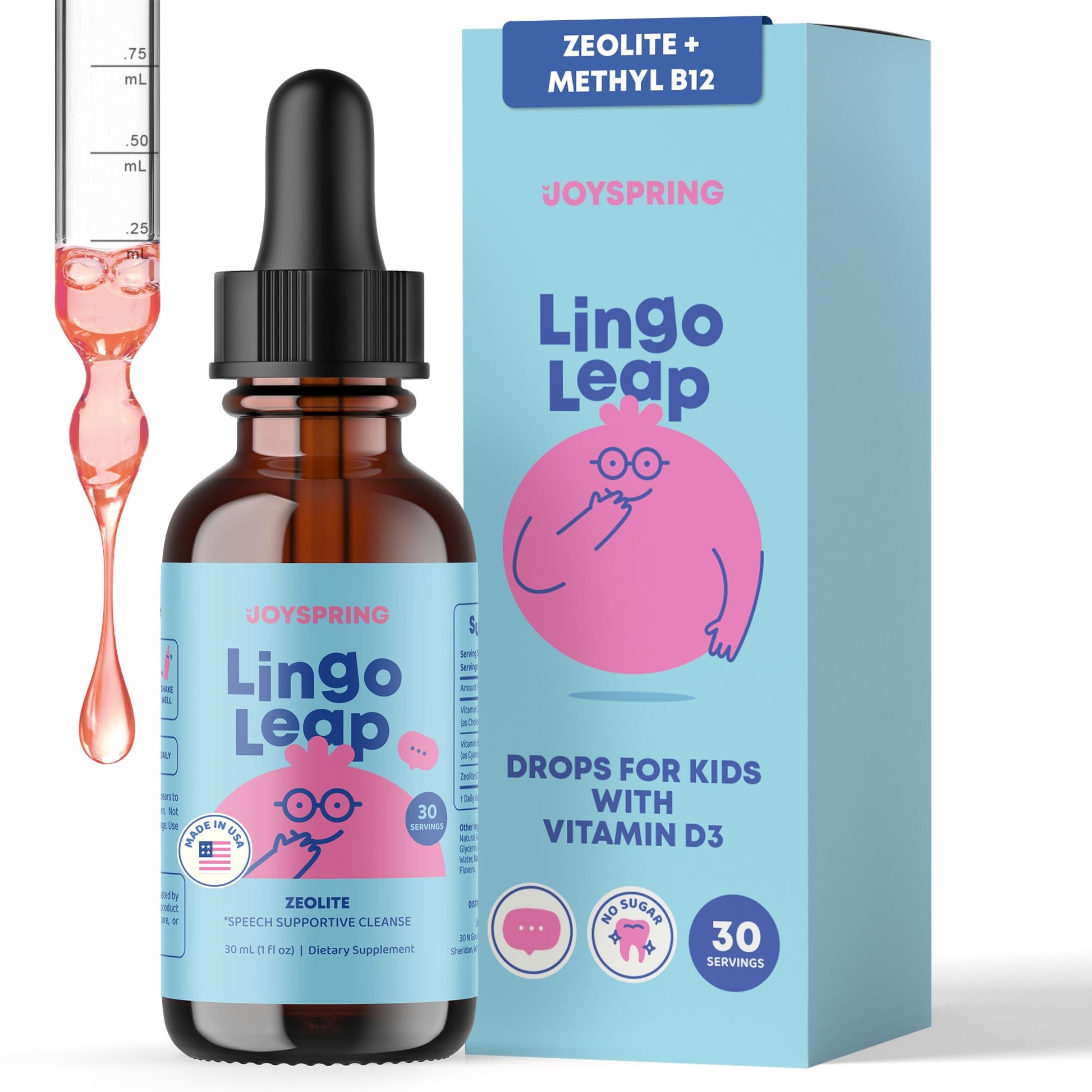 JoySpring LingoLeap – Liquid Kids Formula with Zeolite Clinoptilolite, Methylated B12 & Vitamin D3 | Gentle Daily Support for Kids’ Wellness | Ages 3+ | (1fl oz) 30 Servings JoySpring Au supplements