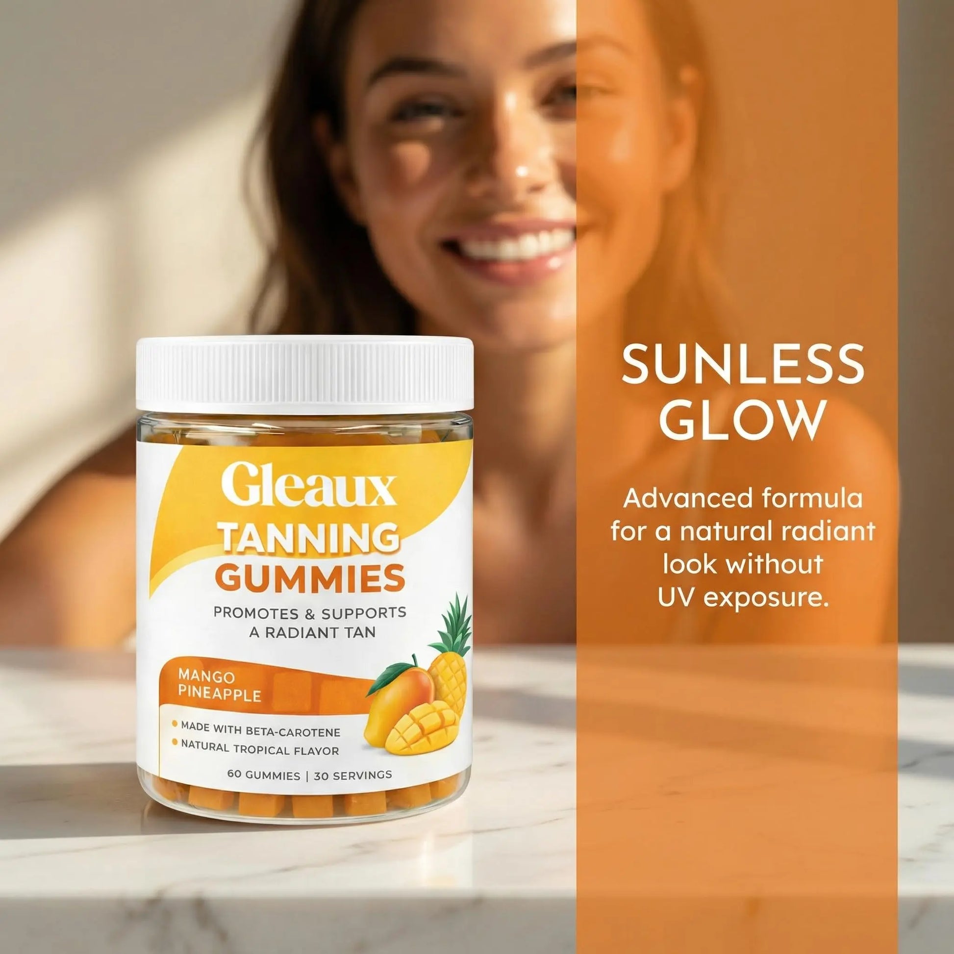DXWXH Gleaux Tanning Gummies, Tanning Gummies for Women, Sunless Radiance Support with Beta Carotene, Astaxanthin & Lycopene, for Skin Health & Complexion Support, Mango Pineapple Flavor, 60 Gummies DXWXH Au supplements
