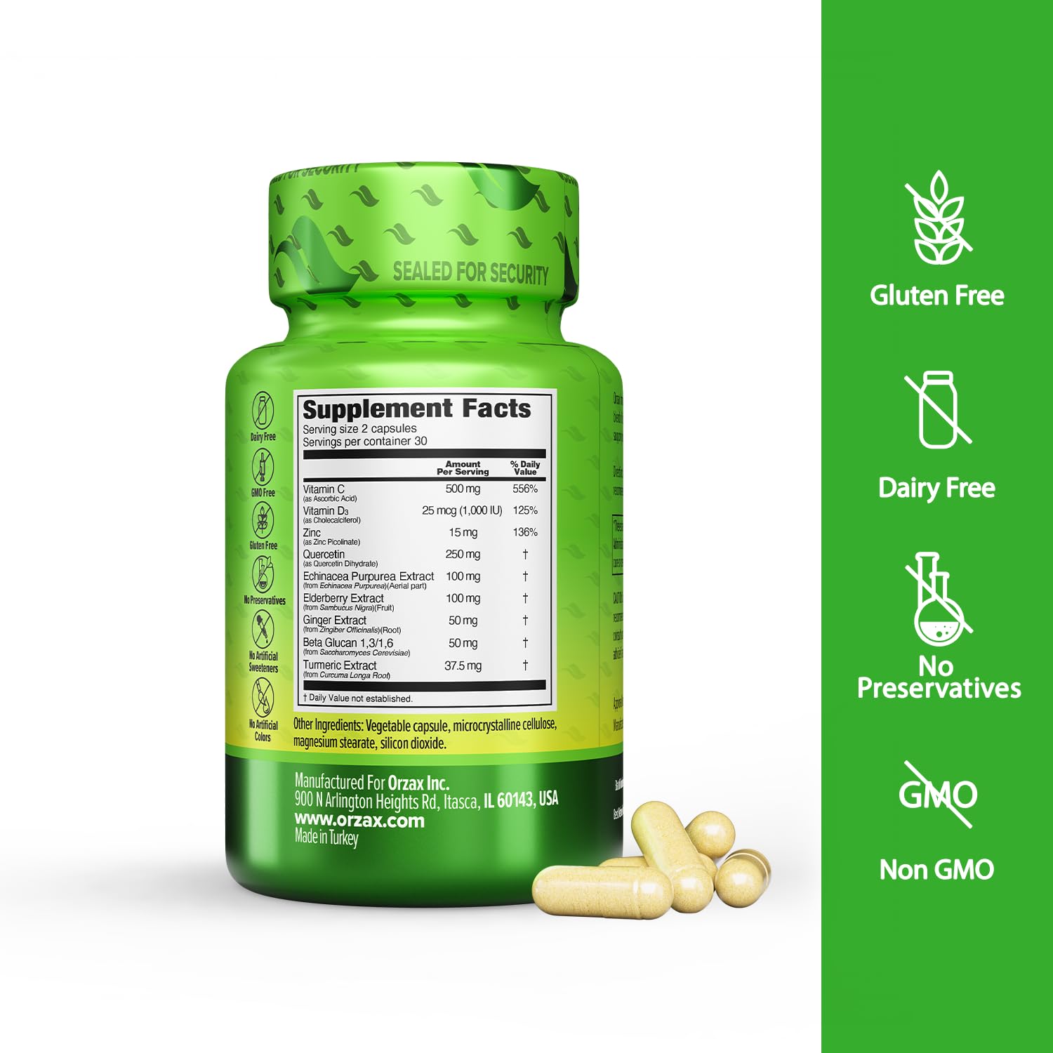 ORZAX 9 in 1 Immune Defense Booster Herbal Supplement, Specialized High Strength Formula - Vitamin C & D, Zinc, Quercetin, Turmeric & Ginger, Echinacea - Non-GMO - 60 Veggie Capsules - 30 Day Supply ORZAX Au supplements