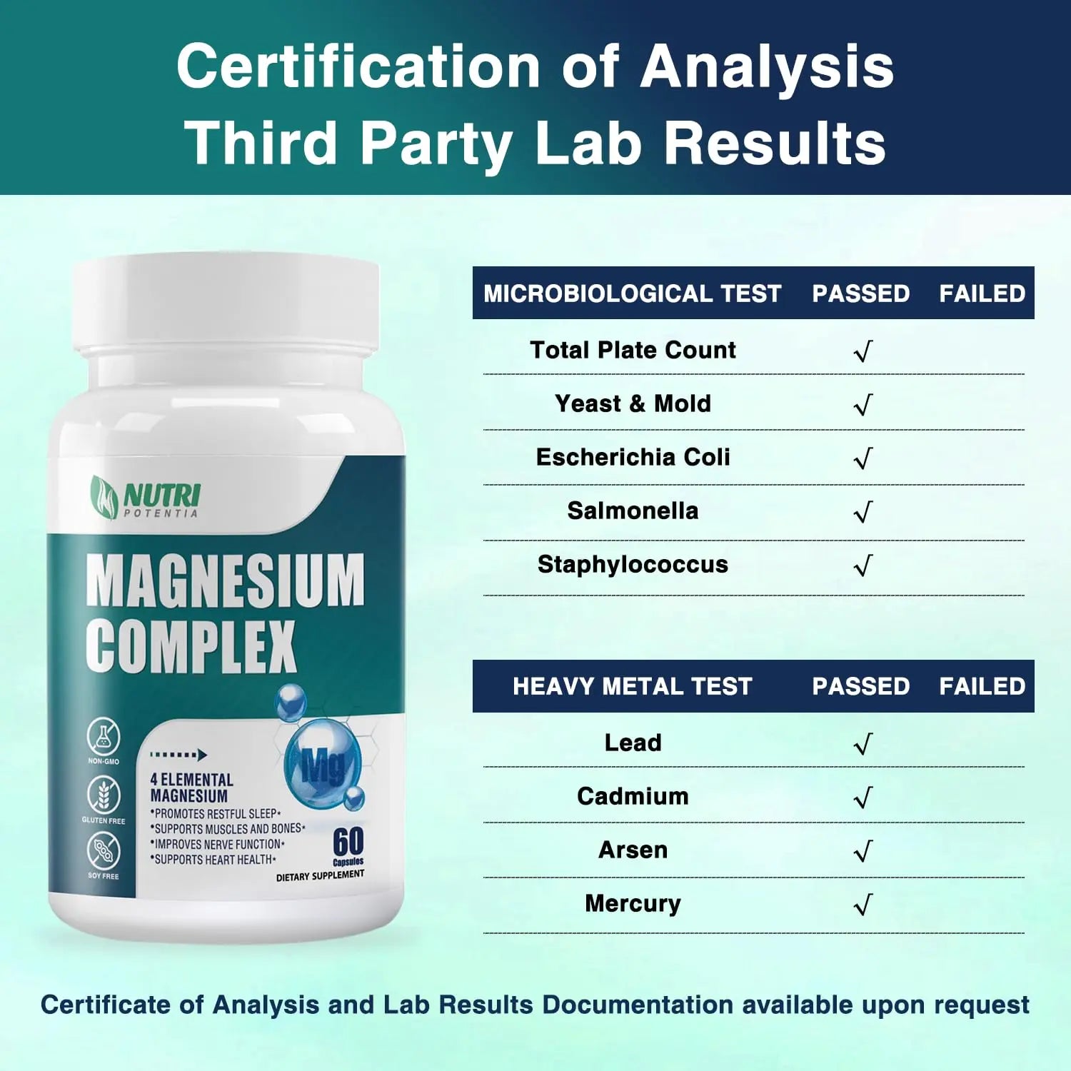 Magnesium Complex for Women&Men,With Glycinate Malate Citrate Taurate.Support for Sleep,Stress Relief,Cognitive Function,Magnesium Supplement 500mg,Third-Party Tested(Made & Tested in USA)-60 Capsules NUTRI POTENTIA Au supplements