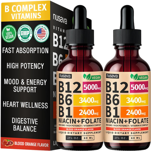 (2 Pack) Vitamin B12 and B6 Liquid Drops, B12 Sublingual Vitamin B Complex - B 12 Vitamin 5000mcg - B12 Methylcobalamin for Energy NUSAVAUS supplements