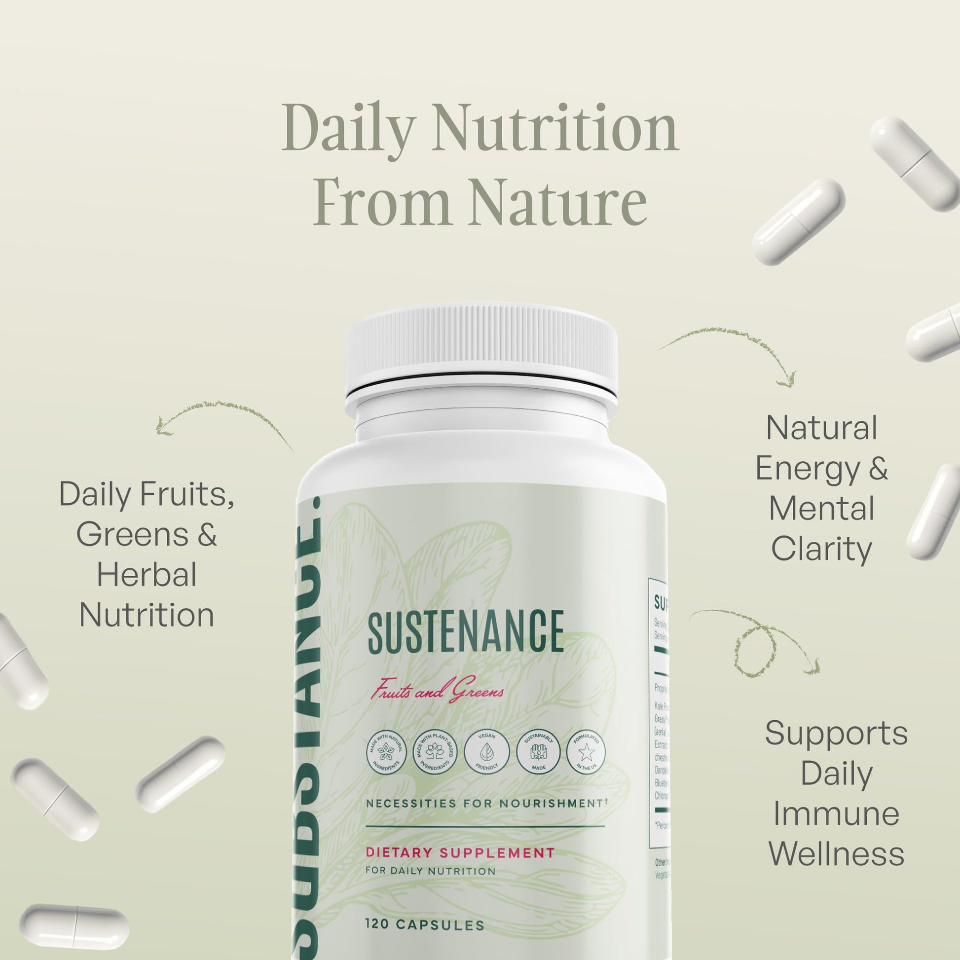 SUBSTANCE. - Nature's Sustenance Daily Greens, Daily Fruit and Veggies Supplement - Enhance Energy, Mental Clarity - Fruits and Vegetables Supplements - US Made, Vegan-Friendly - 30 Servings. SUBSTANCE. Au supplements
