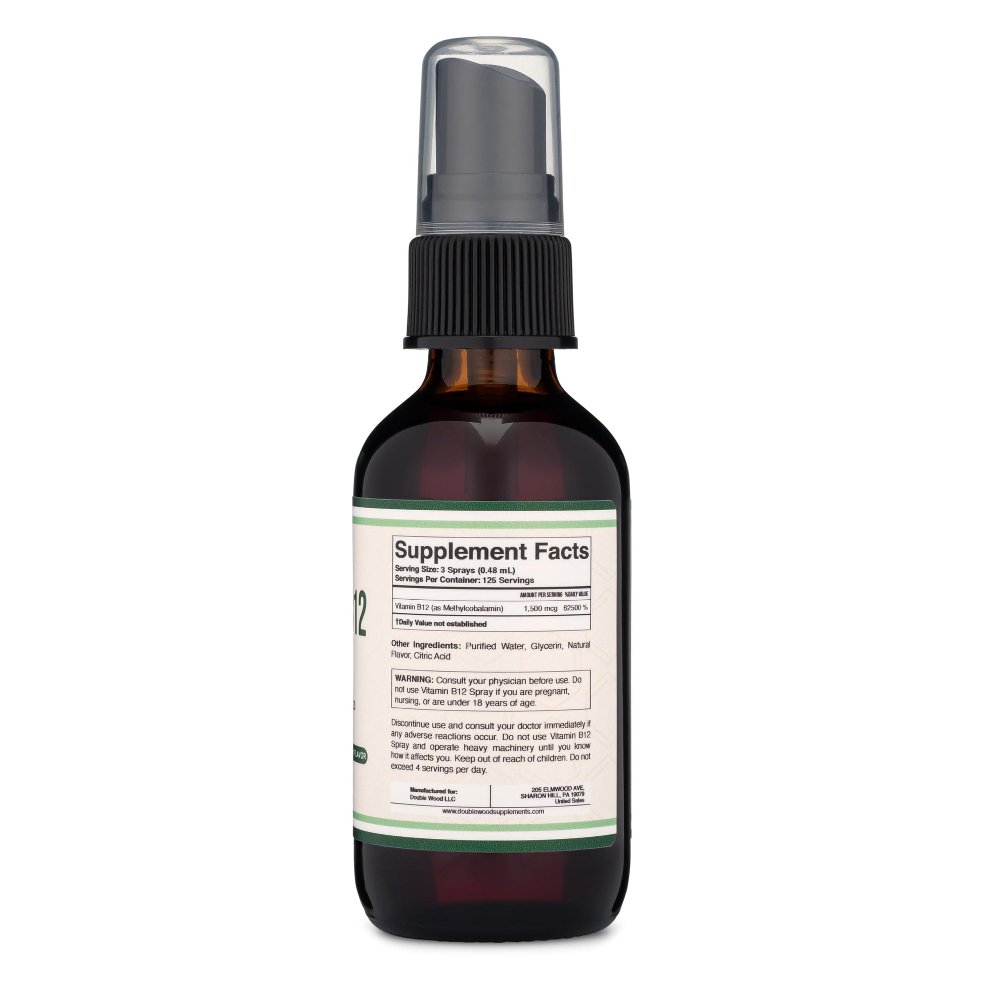 Vitamin B12 Sublingual Spray (2 Spray Dose of Vitamin 12 1000mcg, 3 Spray Serving Size Double Wood Supplements Au supplements