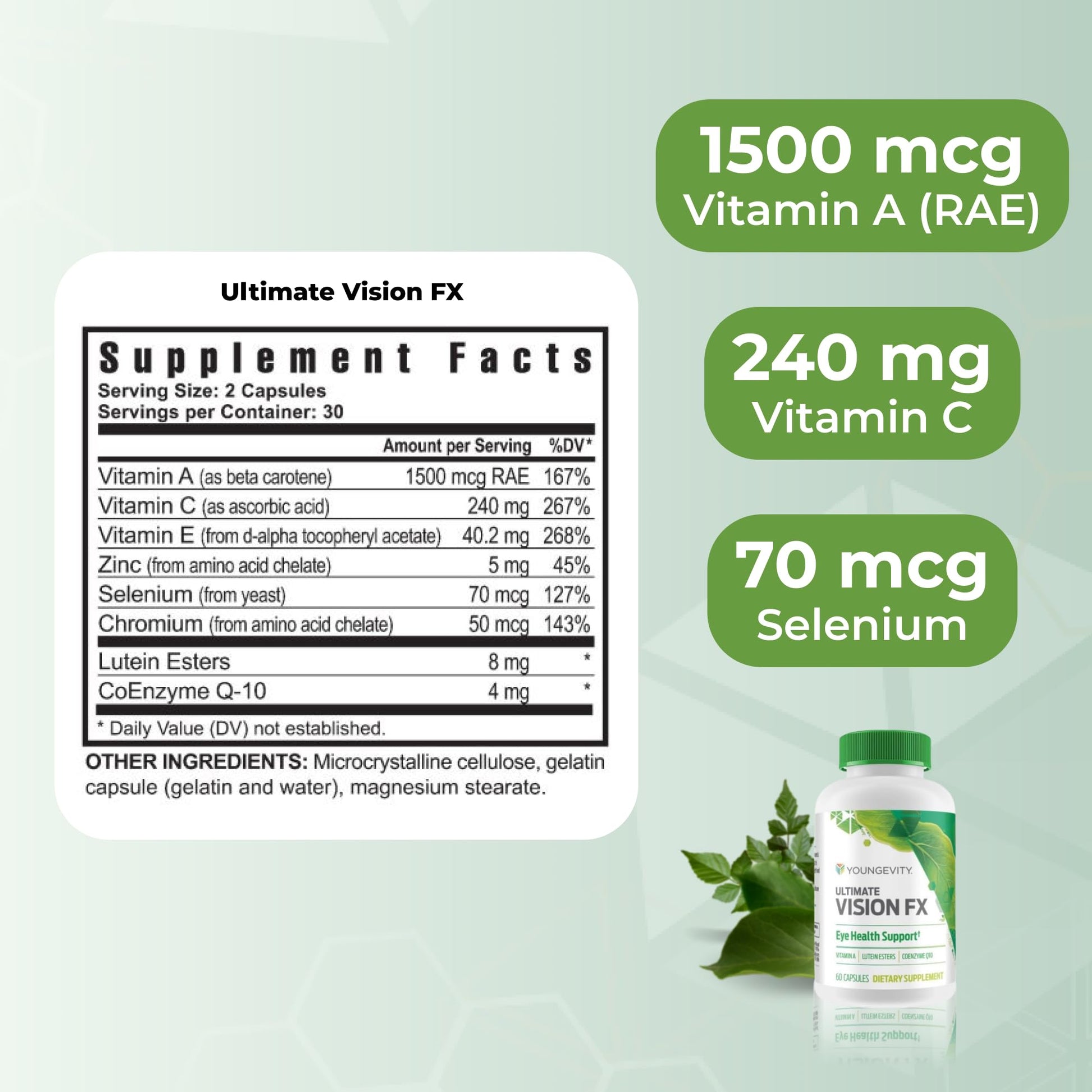 Youngevity Ultimate Vision FX™ - Eye Vitamin & Mineral Supplement Blend - Lutein, CoQ10, Vitamins A, C, E, Zinc, Chromium, Selenium for Eye Health (60 Capsules) Youngevity Au supplements