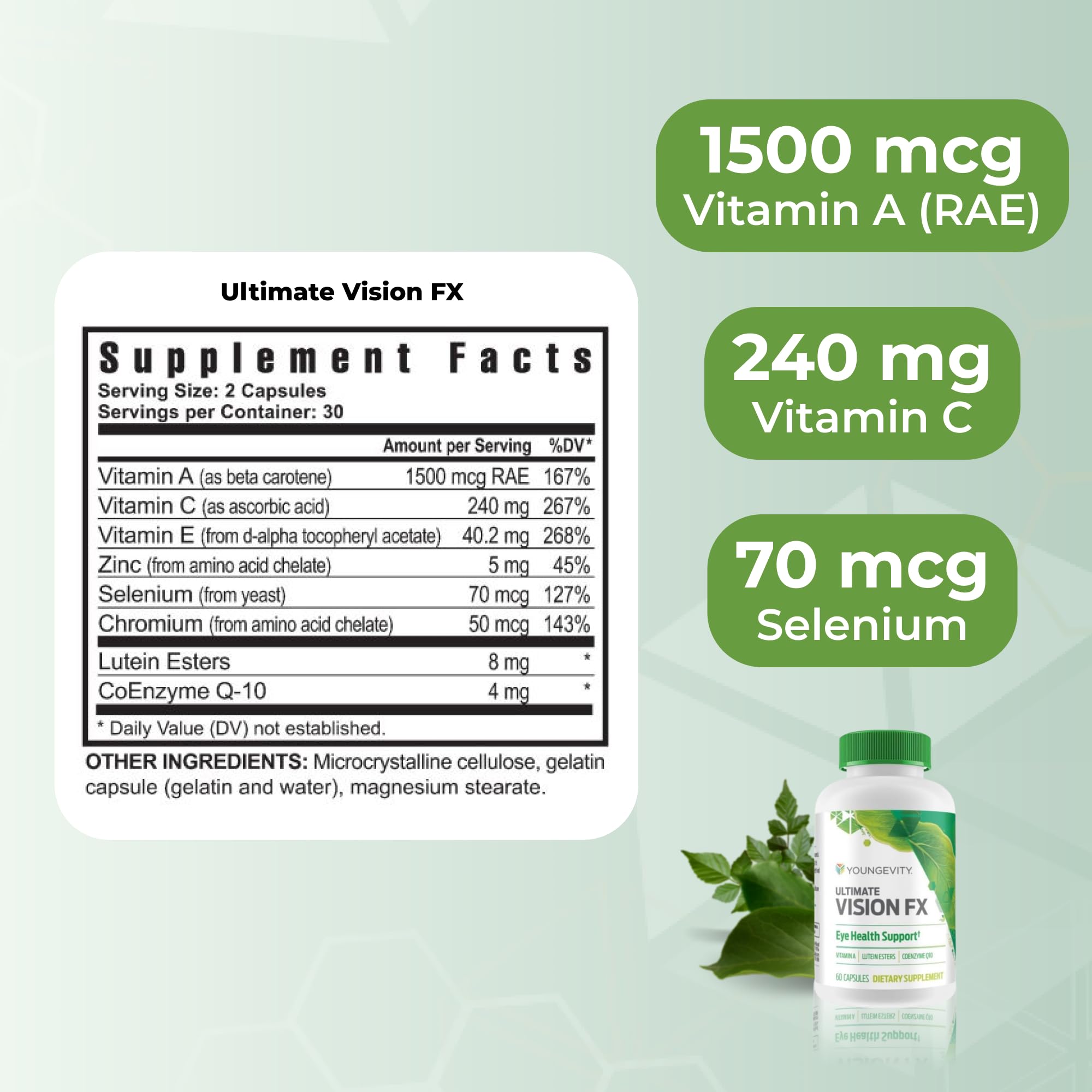 Youngevity Ultimate Vision FX™ - Eye Vitamin & Mineral Supplement Blend - Lutein, CoQ10, Vitamins A, C, E, Zinc, Chromium, Selenium for Eye Health (60 Capsules) Youngevity Au supplements