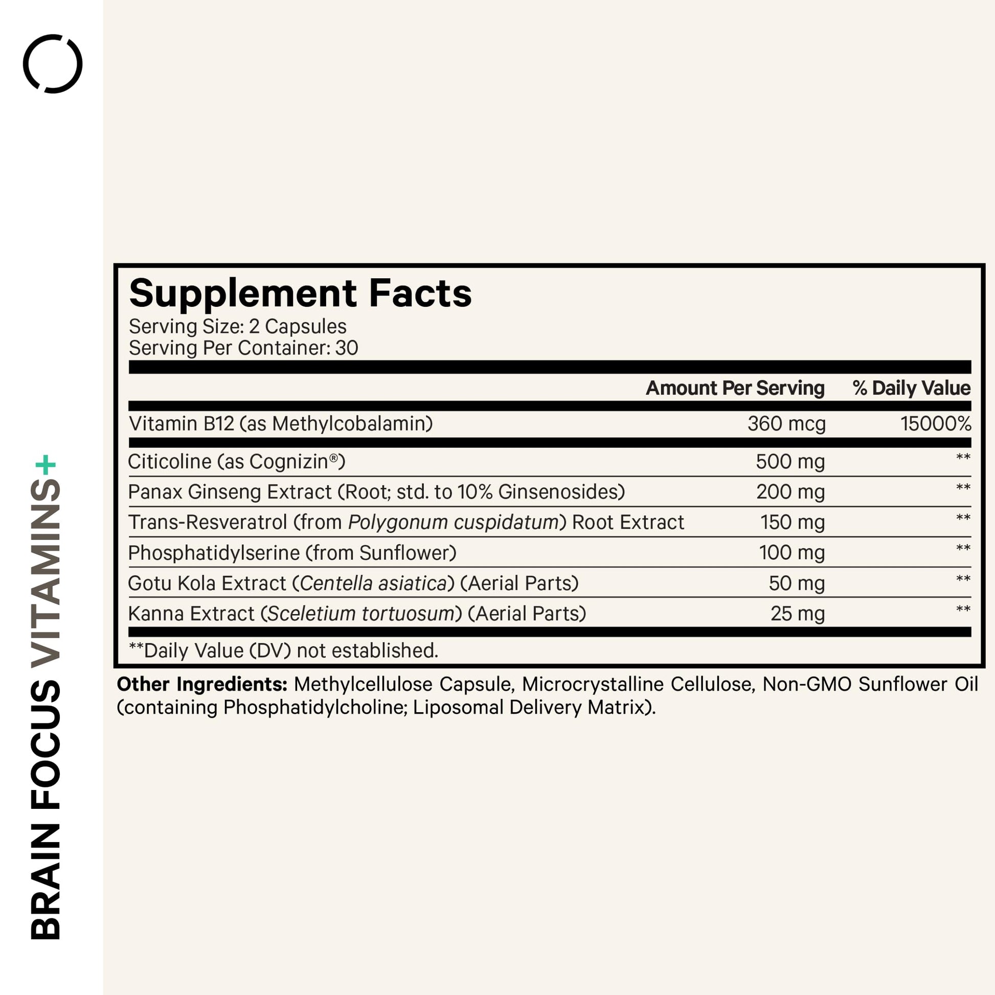 Codeage Brain Focus Vitamins+ Nootropic Supplement with Citicoline as Cognizin, Panax Ginseng, Resveratrol, Gotu Kola, Vitamin B12 Methylcobalamin - Liposomal Delivery - Non-GMO - 60 Capsules Codeage Au supplements