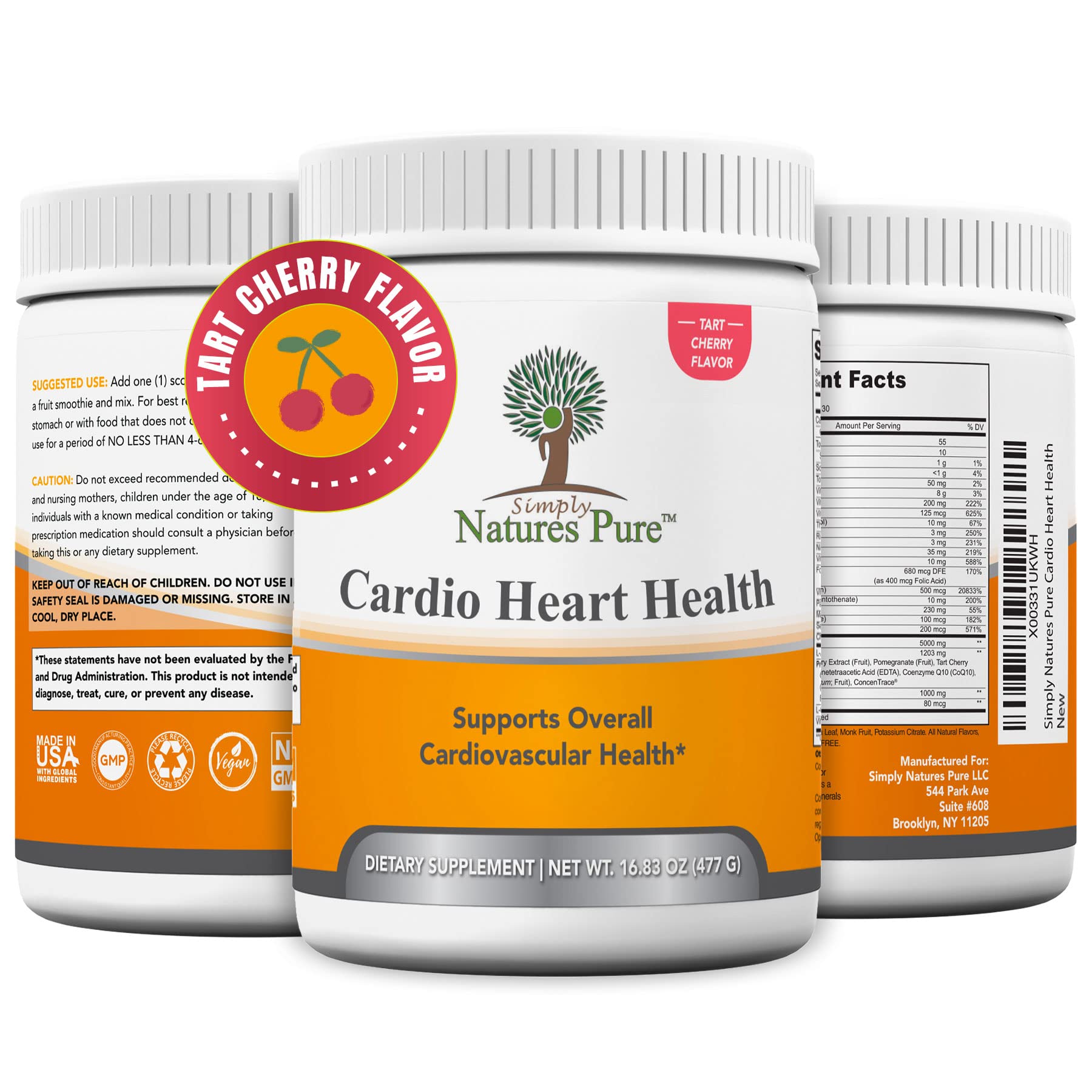 Simply Natures Pure - Cardio Heart Health Nitric Oxide Booster Support Supplement Powder with L-Arginine 5000 mg, L-Citrulline 1000 mg and Hawthorne Berry, 16.82 Ounces - Tart Cherry Flavor Simply Natures Pure Au supplements