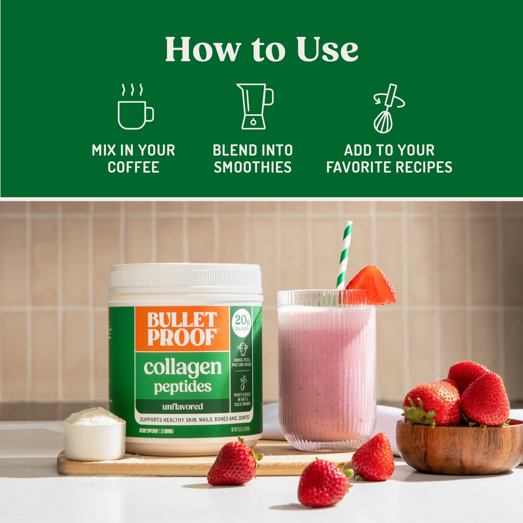 Bulletproof Unflavored Collagen Peptides Powder, 20g Grass-Fed Collagen Protein and Amino Acids for Skin, Bones and Joints, 17.6 Ounces Bulletproof Au supplements