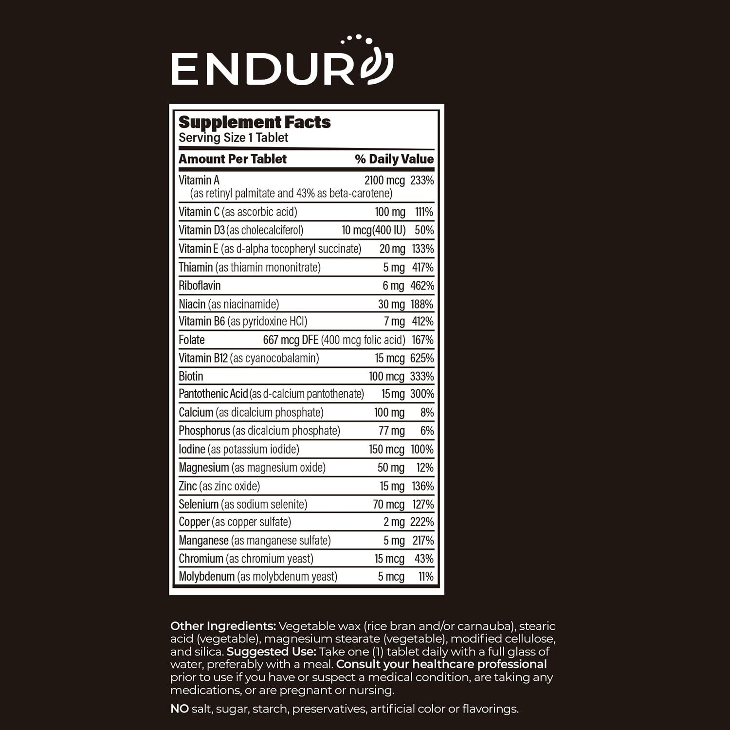 ENDUR-VM - Multivitamin Vitamin A, C, D, E, B12 & Zinc (Without Iron) SR (Sustained Release) 22 Essential Nutrients to Support Overall Wellness for Men & Postmenopausal Women - 150 Tablets Endurance Products Au supplements
