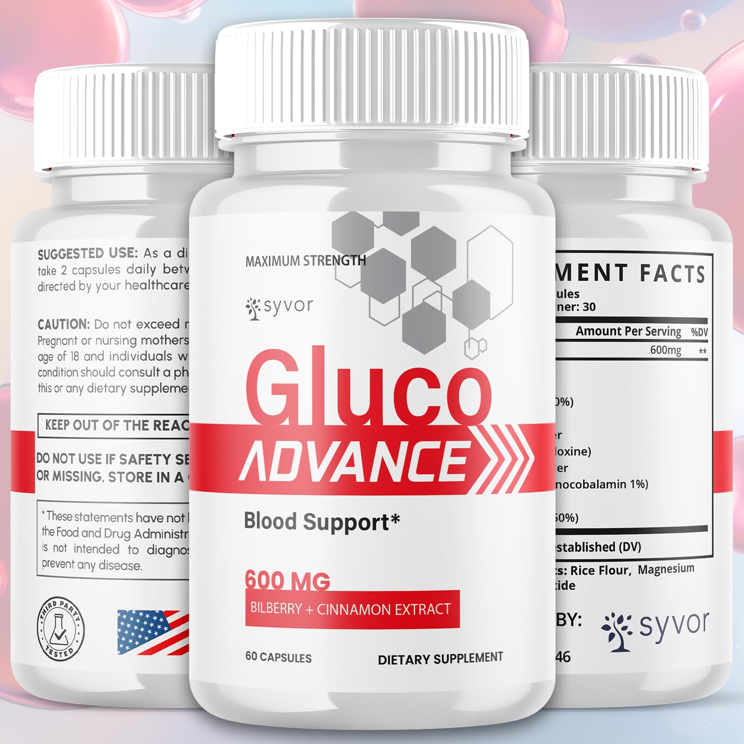 (2 Pack) Gluco Advance Capsules, Official GlucoAdvance Supplement Pills with All Natural Ingredients, Advanced Formula Supplement with Maximum Strength Support Vitamins for Women & Men (120 Capsules) Syvor Au supplements