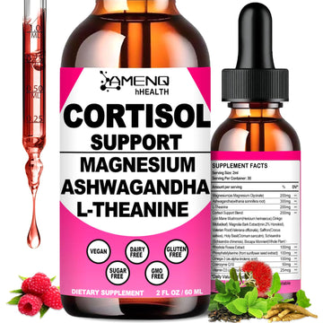 Cortisol Supplement Liquid Drops, 17-in-1 Cortisol Reducer w. Ksm-66 Ashwagandha Theanine Rhodiola Rosea Magnesium Phosphatidylserine, Hormone Balanced & Lower Cortisol for Women Calm* Relaxation AMENQ hHEALTH Au supplements