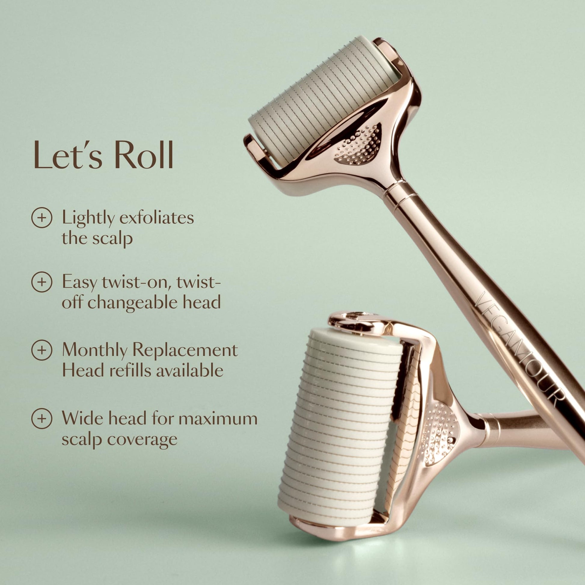 VEGAMOUR GRO+ Advanced Dermaroller | 1,200 Microneedle 0.25mm Scalp Tool | Gently Exfoliates the Scalp | Wide Head for Maximum Coverage VEGAMOUR Au supplements