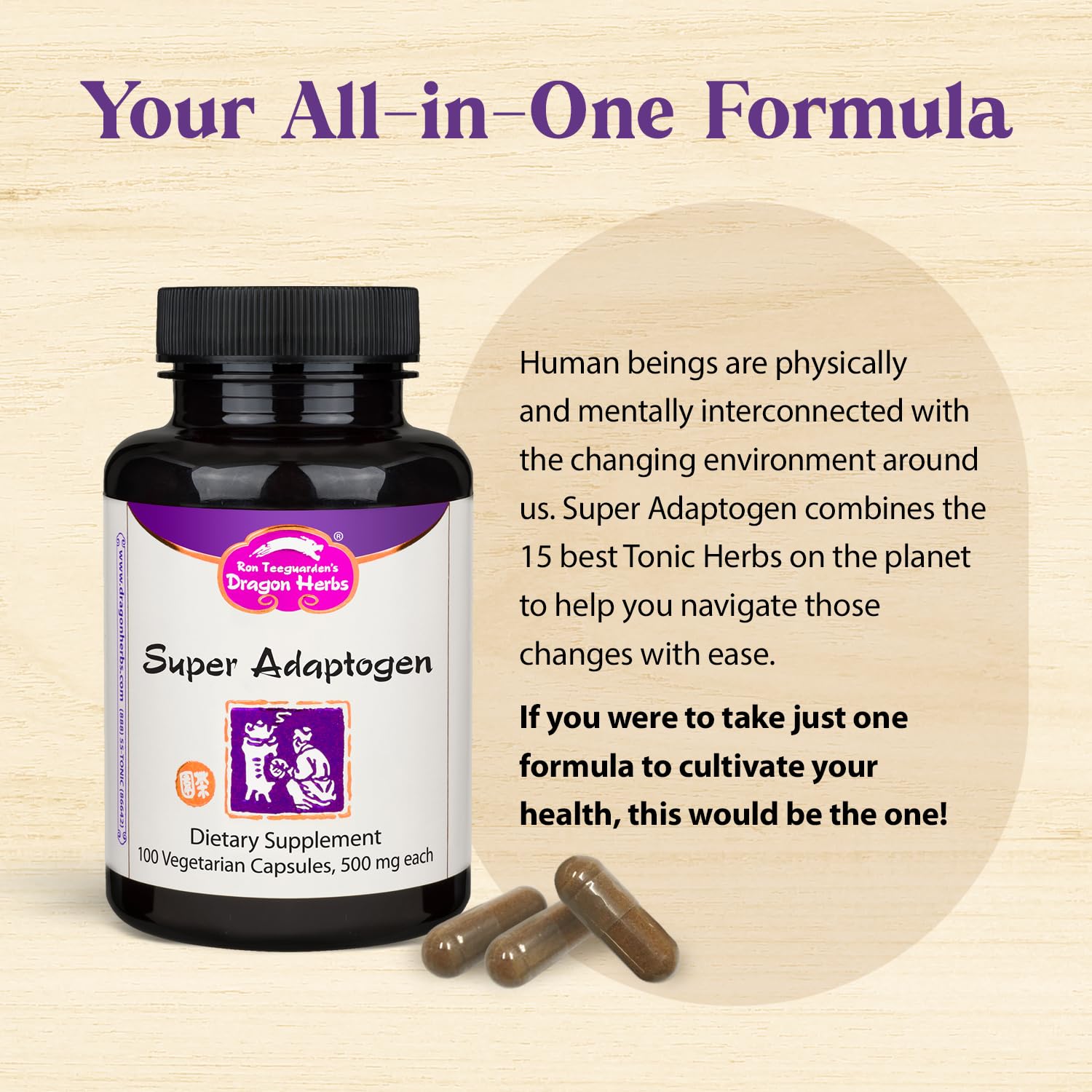 Dragon Herbs Super Adaptogen | All Natural Supplement to Support Well-Being, Mood, Immune Function, Strong Adaptive Response | All Natural Ingredients, Non-GMO (100 Capsules, 500 mg Per Capsule)” Dragon Herbs Au supplements