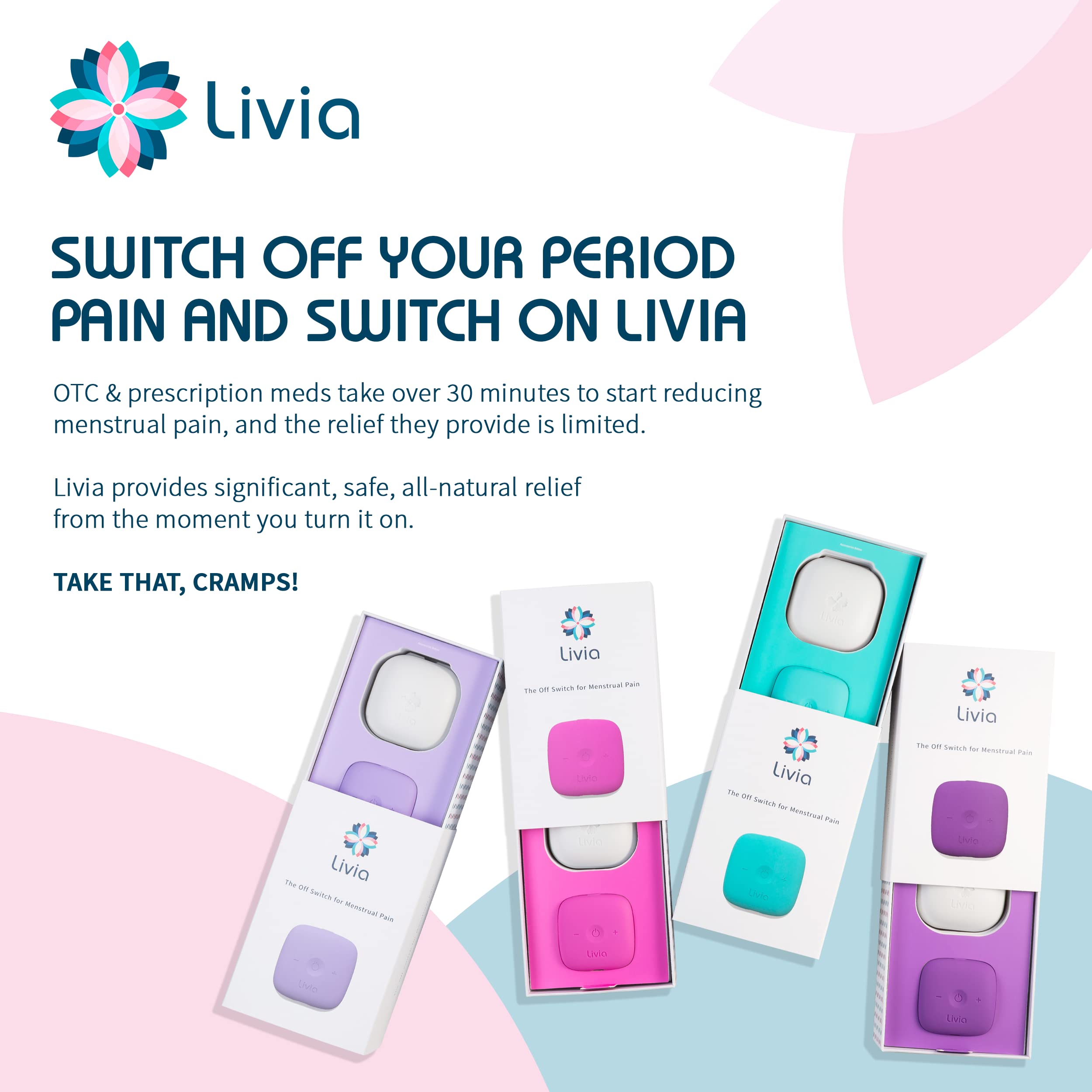 Livia Menstrual Pain Relief Device, Blue-Green - The Off Switch for Period Pain - Portable Unit Livia Au supplements