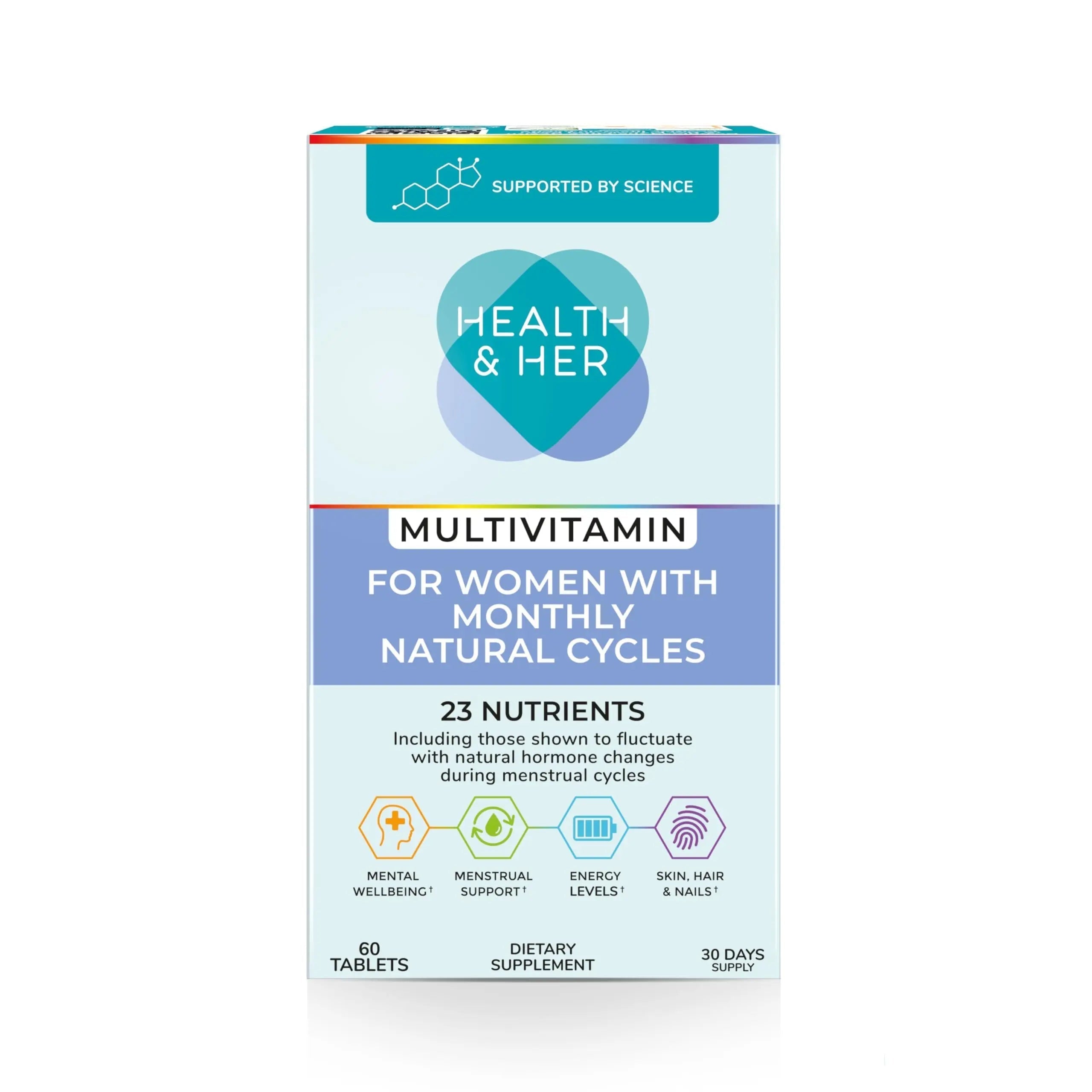Health & Her Multivitamin for Women with Monthly Natural Cycles - Supplements for Women - Nutrition and Wellbeing Support for Menstrual Cycle Health and Her Au supplements