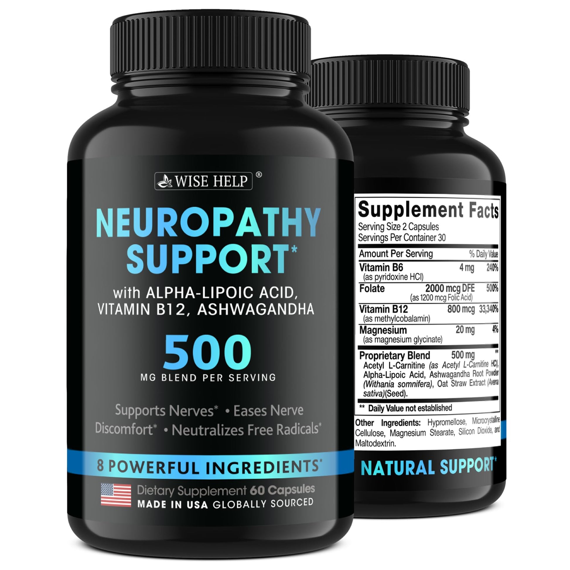 Neuropathy Support Natural Nerve Discomfort Relief - Made in USA - Nerve Antioxidant for Trigeminal Neuralgia, Diabetic & Peripheral Neuropathy - Hands, Neck, Feet & Toes Treatment Formula - 60 Caps WISEHELP Au supplements