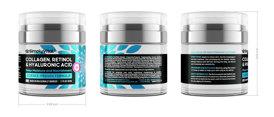 Anti-Aging Face Moisturizer with Retinol, Collagen & Hyaluronic Acid - Made in USA SimplyVital uk supplements