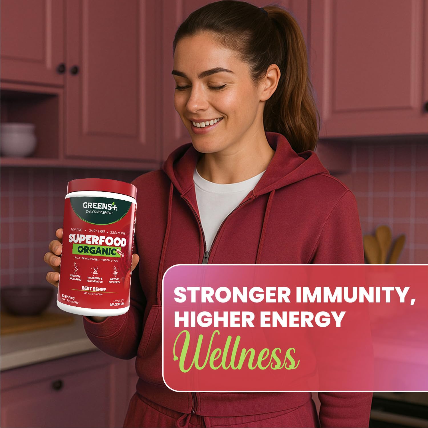 Greens+ Organic Reds Superfood Powder, Antioxidant, Polyphenol, Blend for Morning Kick, Energy, Vitality Boost, Nutrition, Vibrant Health, Vegan Soy/Dairy/Gluten Free(8.46oz) Greens+ Au supplements