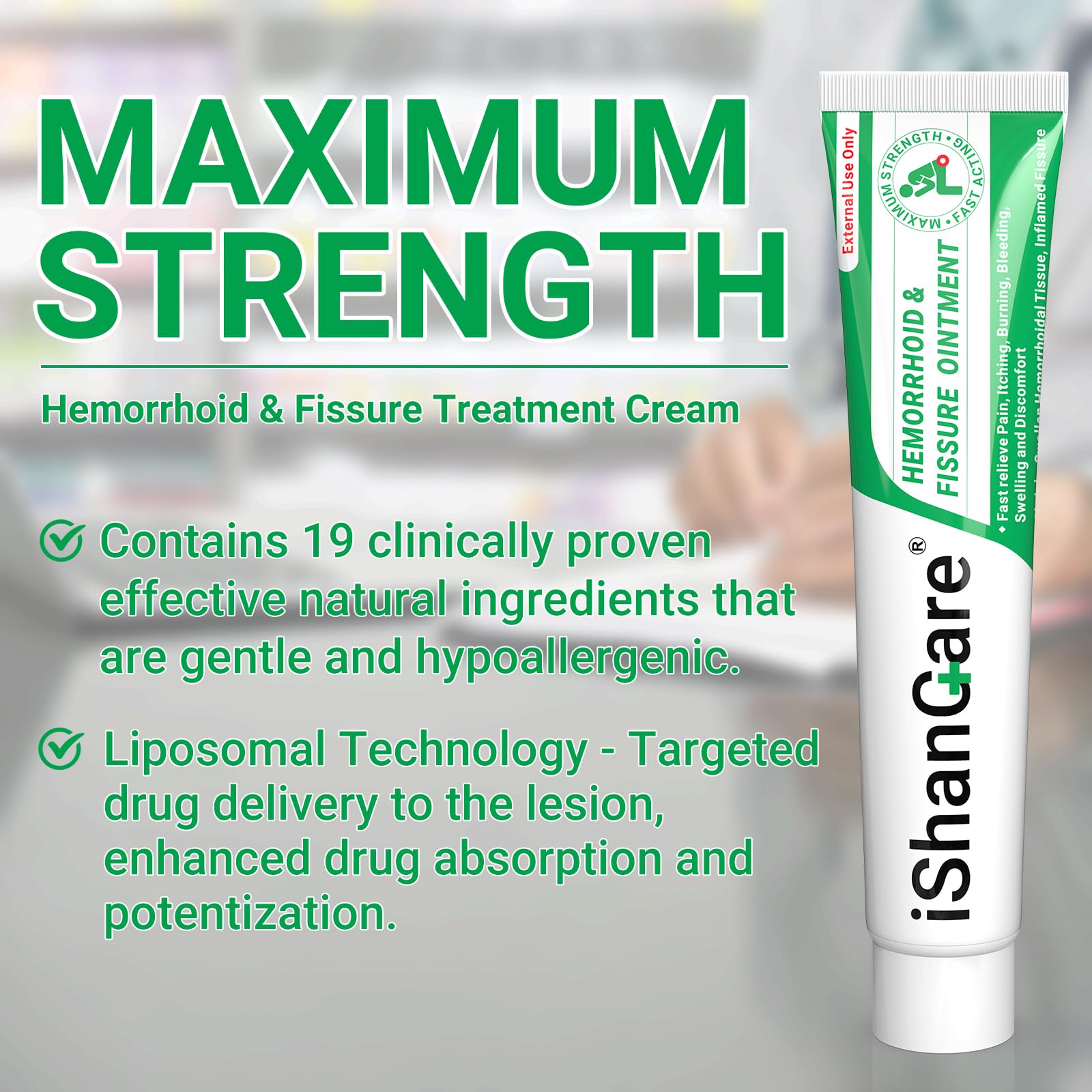 Hemorrhoid Cream, Hemorrhoid & Fissure Treatment Ointment Extra Strength, Relief Anal Pain, Itching, Bleeding, Swelling, Discomfort, Natural Herbs Fast Acting Ingredients, Contains Vitamin E ishancare Au supplements