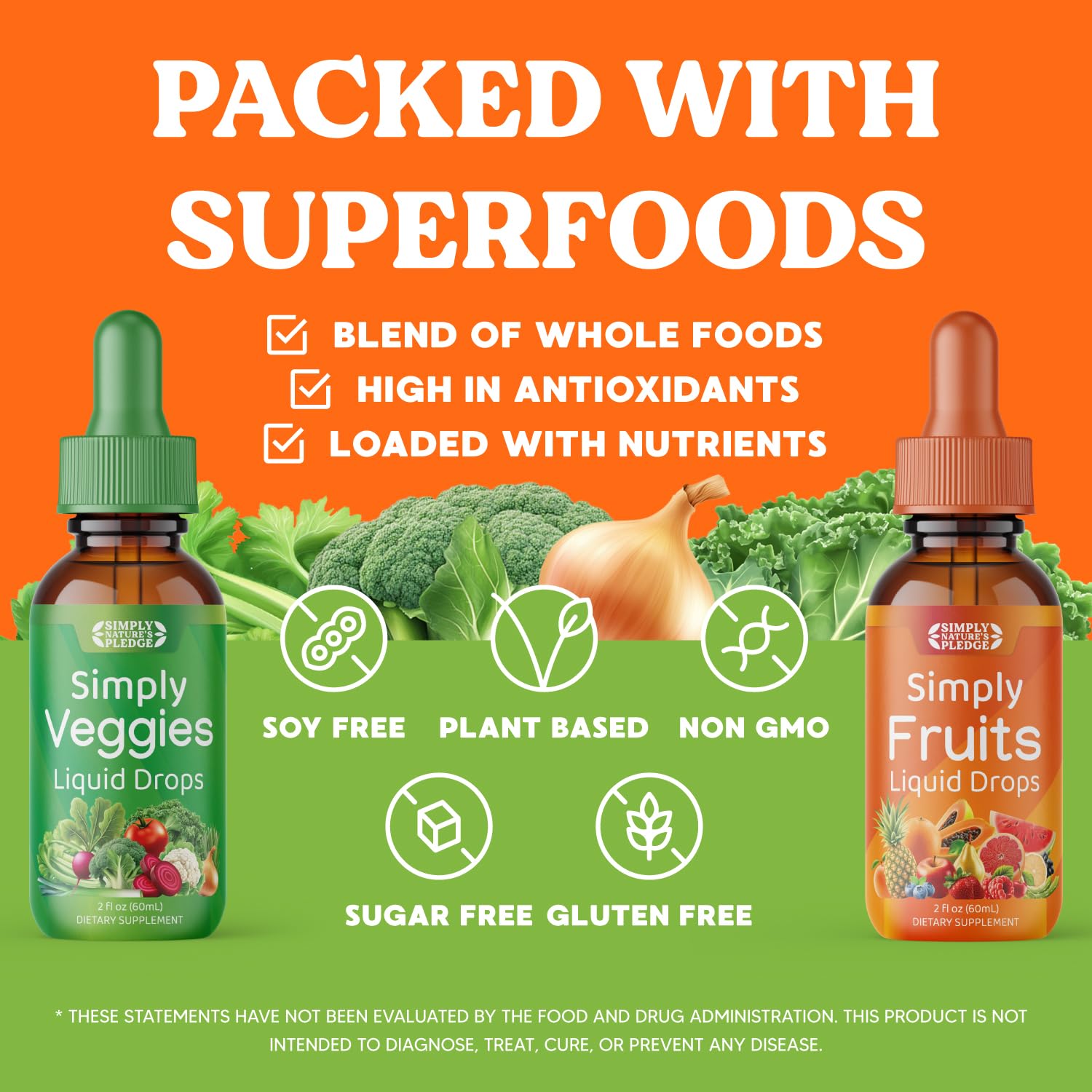 Simply Nature's Pledge - Fruit and Vegetable Supplements - Liquid Drops - Made with Whole Food Superfoods, Packed Vitamins & Minerals - Soy Free - Made in The USA Simply Nature's Pledge Au supplements
