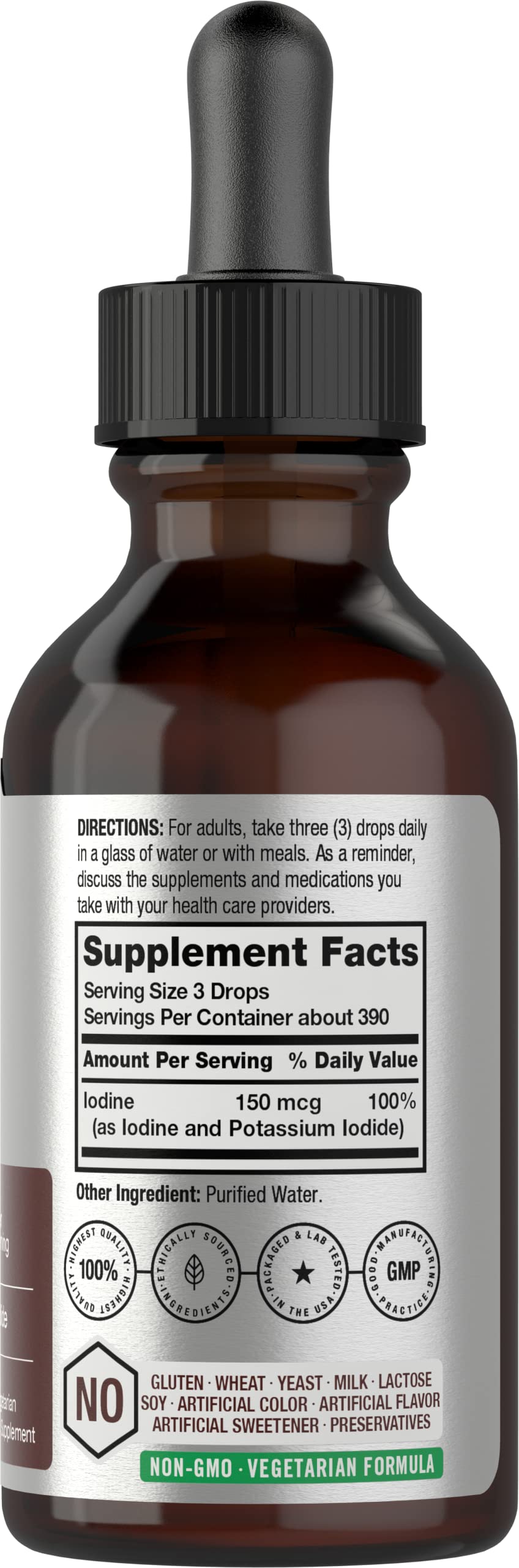 Liquid Iodine Solution Drops | 2 fl oz | 150 mcg | Iodine & Potassium Iodide Supplement Horbäach Au supplements