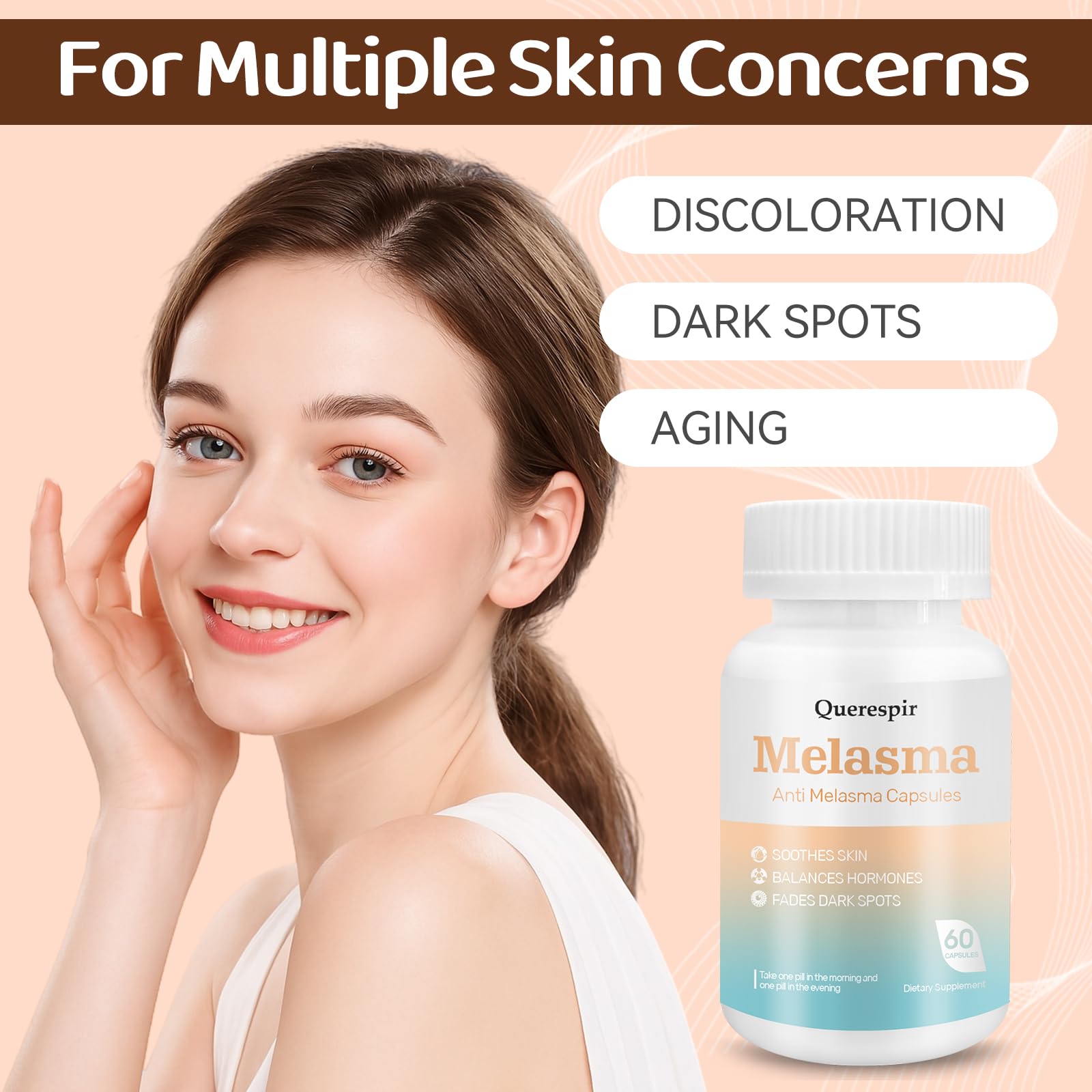 Melanina Anti-Melasma Capsule, Melasma Dark Spot Remover, Melanin Supplement, Spots Remover for Face & Body, Vitamin C & Turmeric Extract, Brightens & Even Skin Tone - 60 Capsules Querespir Au supplements