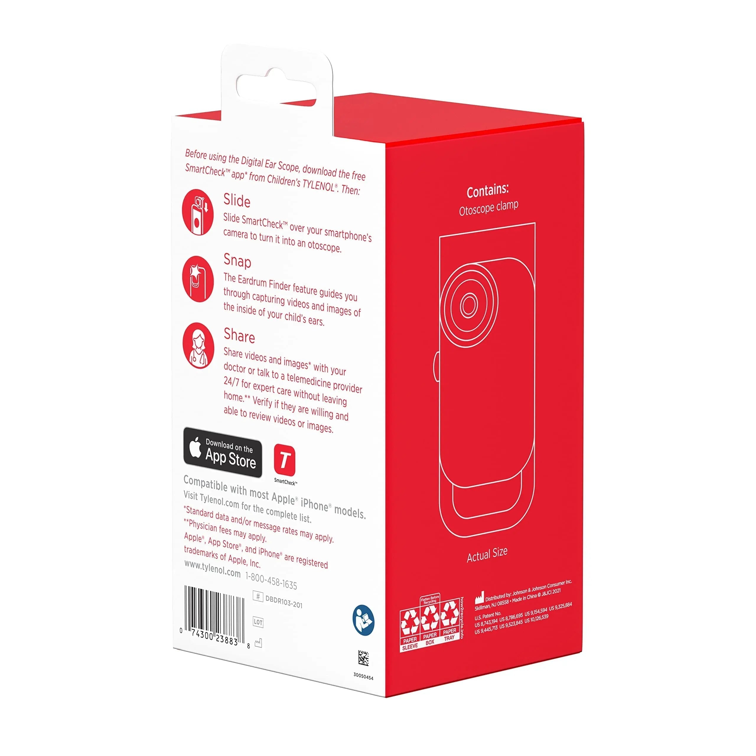 SmartCheck Digital Ear Scope from Children's Tylenol, Otoscope with Light, 1 Otoscope Clamp, 12 Specula Tips + Children's Tylenol Pain + Fever Medicine with Acetaminophen, 8 fl. oz Tylenol Au supplements