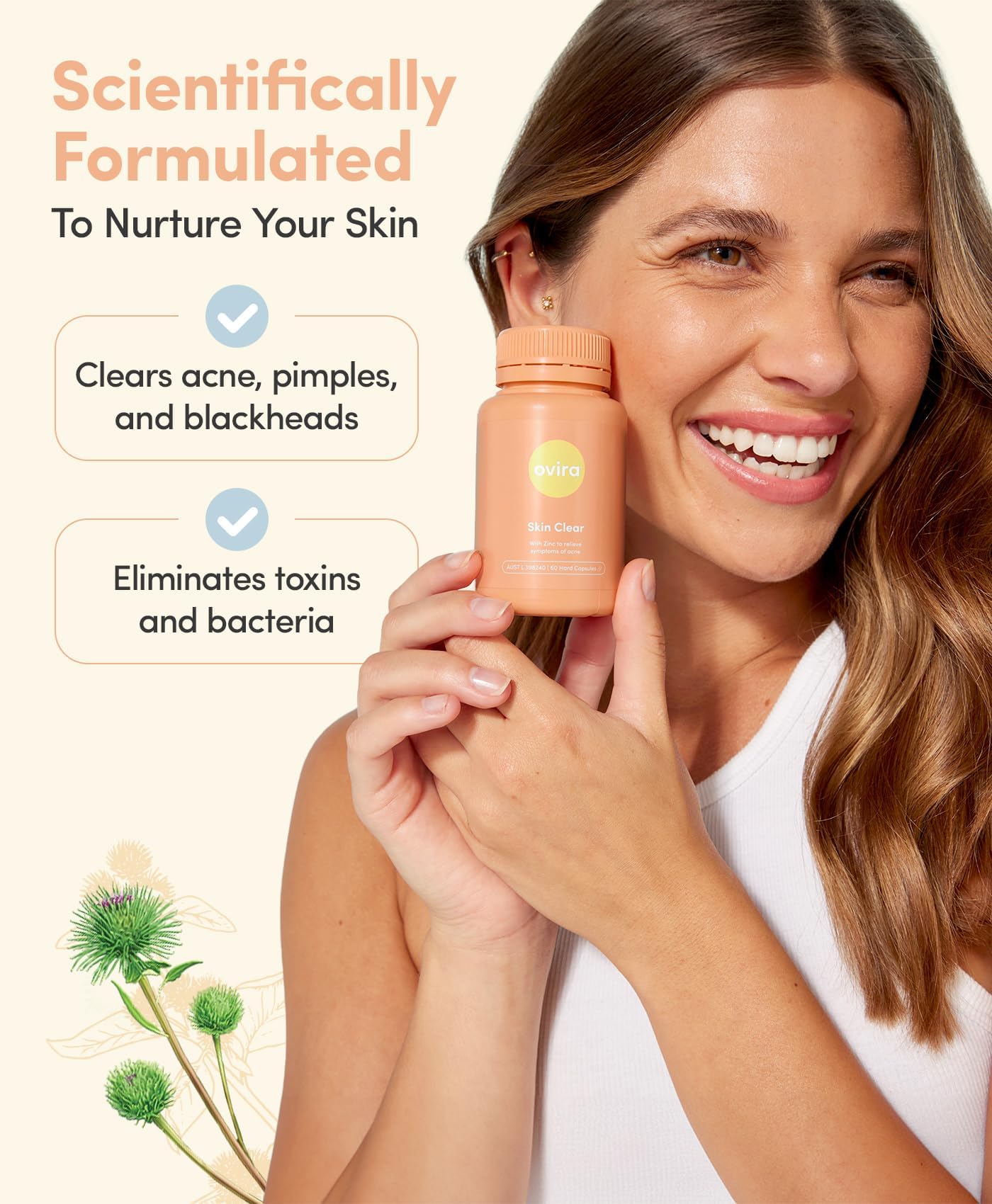 Ovira Skin Clear with ZINCBRIGHT - 60 Capsules for Clear and Glowing Skin | Rosacea & Hormonal Acne Treatment | Support Collagen Production | Acne Supplements for Women & Men - Pack of 2 Ovira Au supplements