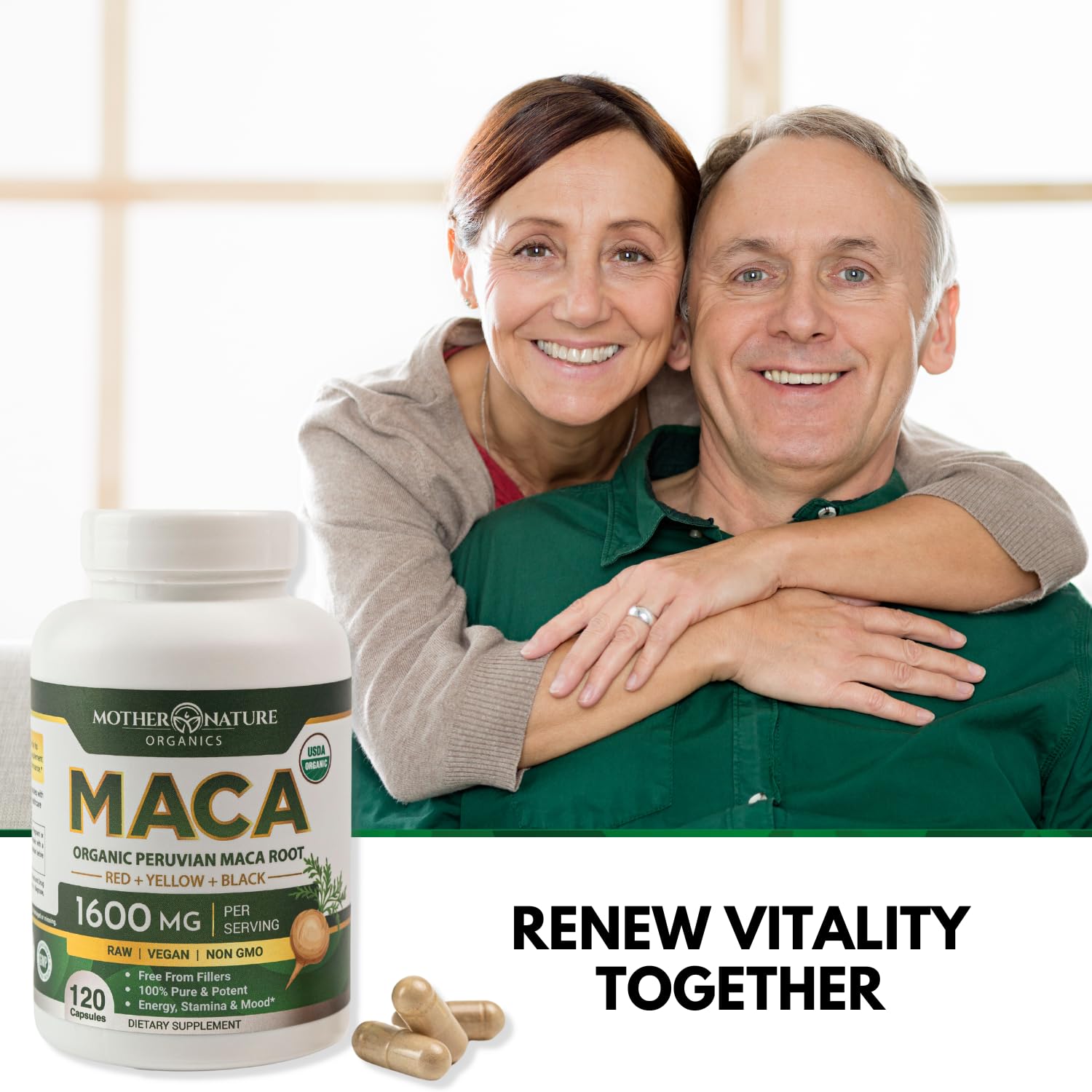 Mother Nature Organic Maca Root Capsules – 1600mg, 120 Vegan Capsules – Non GMO Peruvian Yellow, Red & Black Maca for Men & Women - Energy, Hormone, Brain & Weight Well-Being Mother Nature Organics Superfoods for Organic Living Au supplements