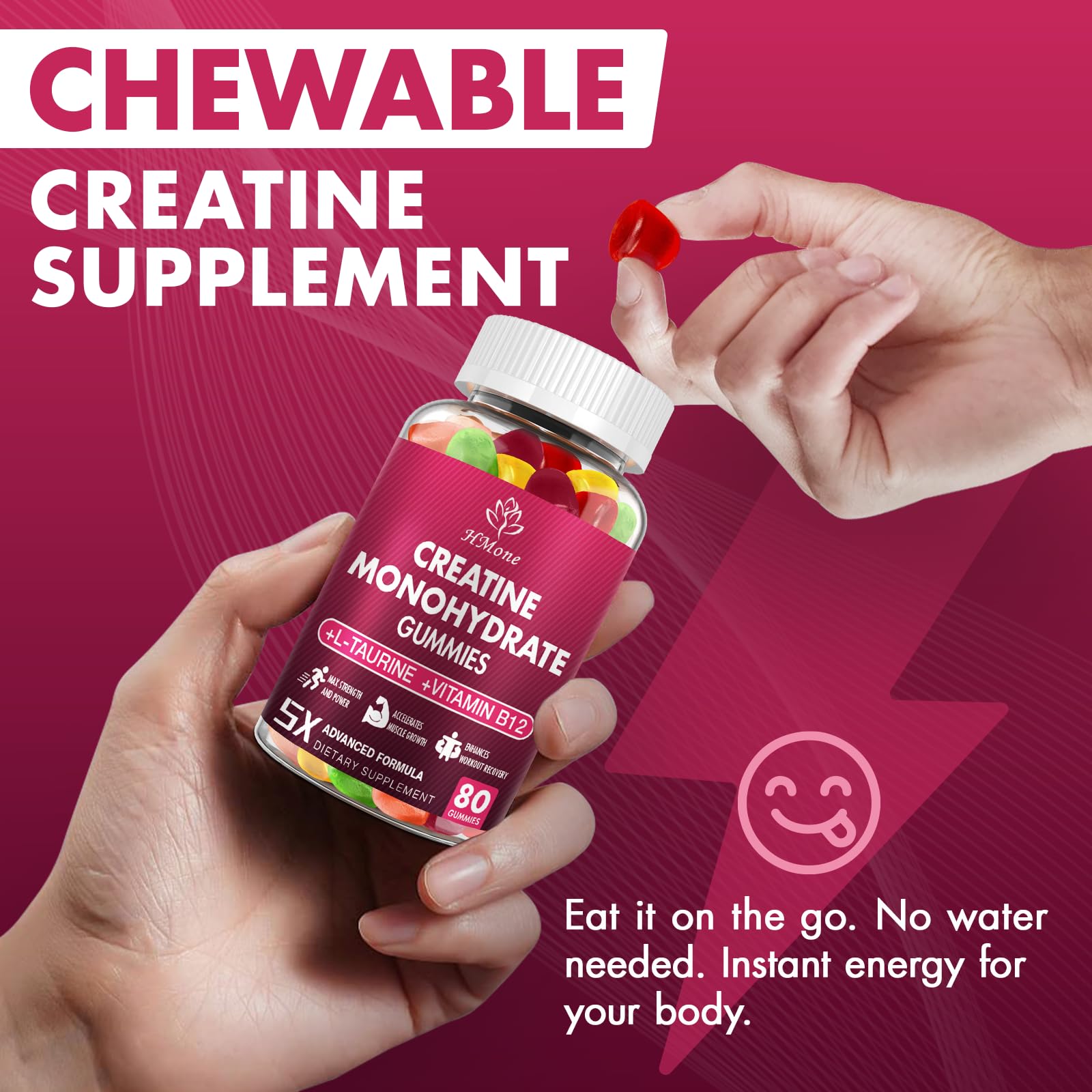 HMone Creatine Monohydrate Gummies - 5g for Men & Women, 160 Count and Creatine Chewable Supplements for Muscle Gain, Muscle Strength, Energy Boost, and Muscle Builder, Sugar Free, Vegan HMone Au supplements