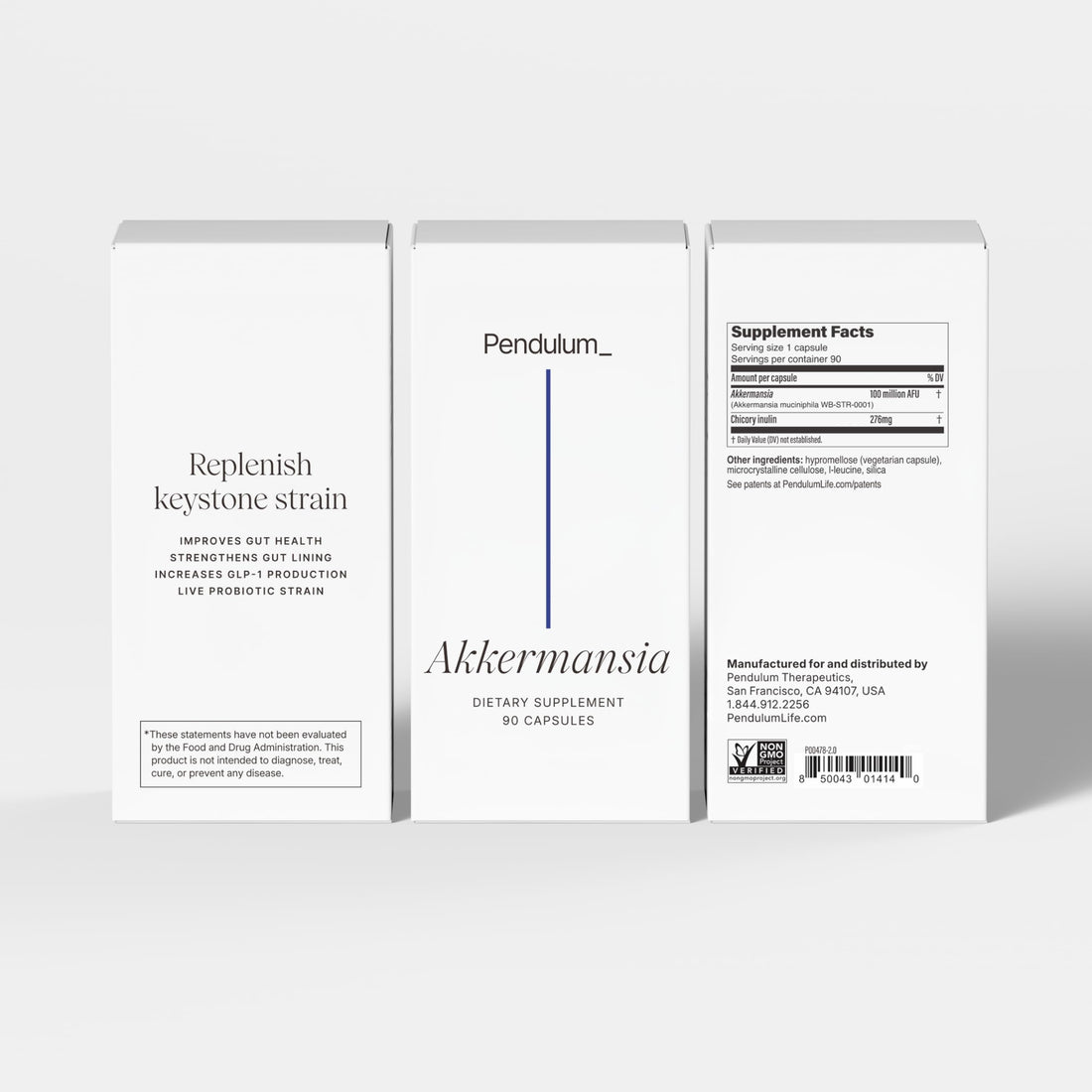 Pendulum Akkermansia Probiotic with Prebiotic Fiber - Delayed Release Capsules, Third-Party Tested, Authentic 100M AFU Live Strain for Gut Health