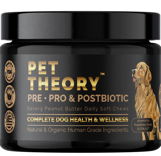 Pet Theory Probiotics for Dogs. Dog Digestive Health-Pre Pro and Postbiotic Combination-Pet Supplements for Gut Health-Supports Digestion, Boost Immunity-100CT Soft Chews Pet TheoryAU supplements