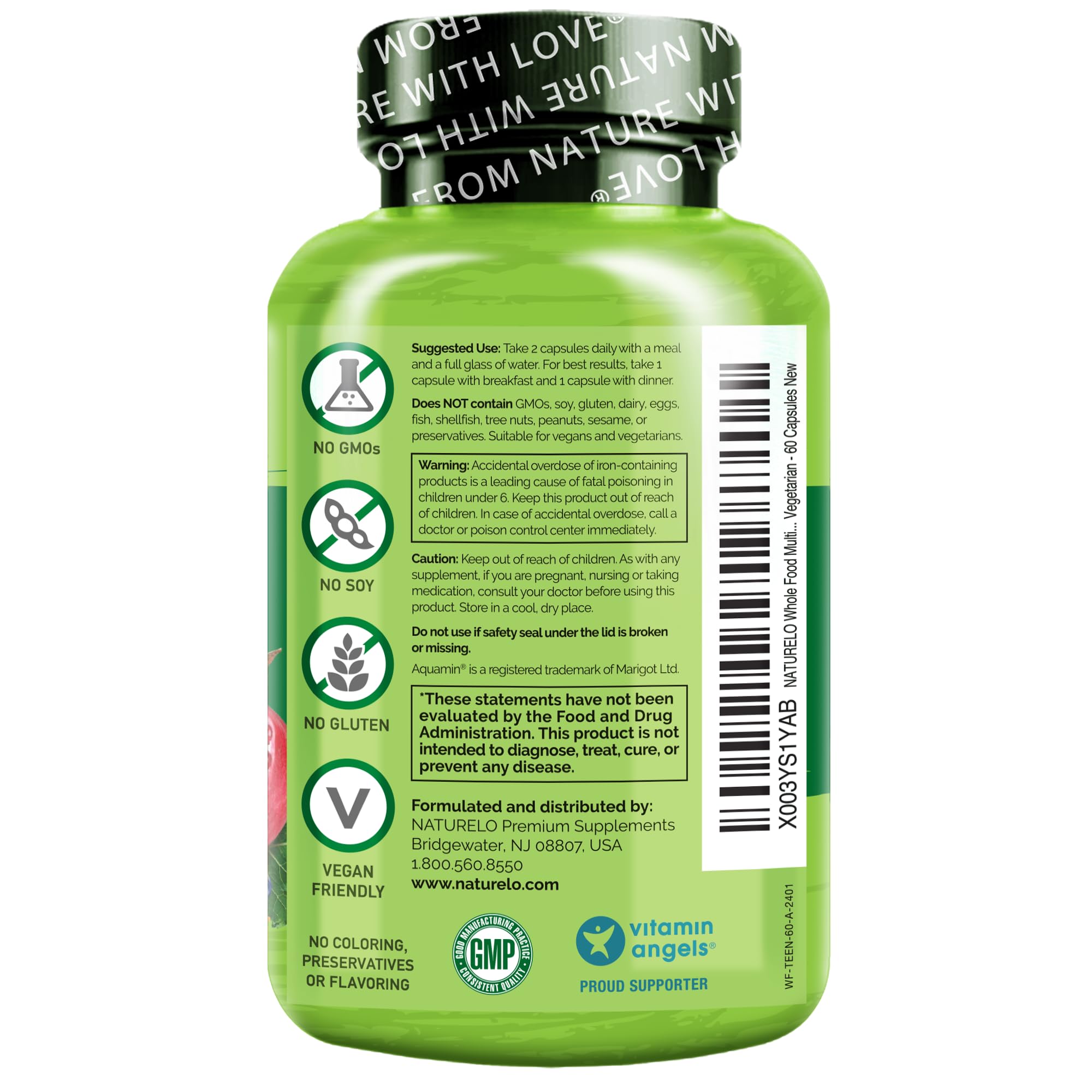 NATURELO Multivitamins for Teenage Girls/Boys, 60 Capsules, Whole Food Multivitamin with Minerals, Non-GMO, Vegetarian NATURELO Au supplements