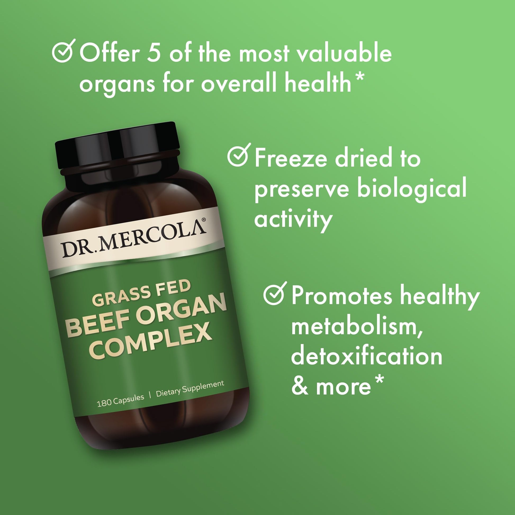Dr. Mercola Grass Fed Beef Organ Complex - Supports Whole Body Wellness - Freeze-Dried Organ Blend - Non-GMO - Gluten-Free - 180 Capsules Dr. Mercola Au supplements