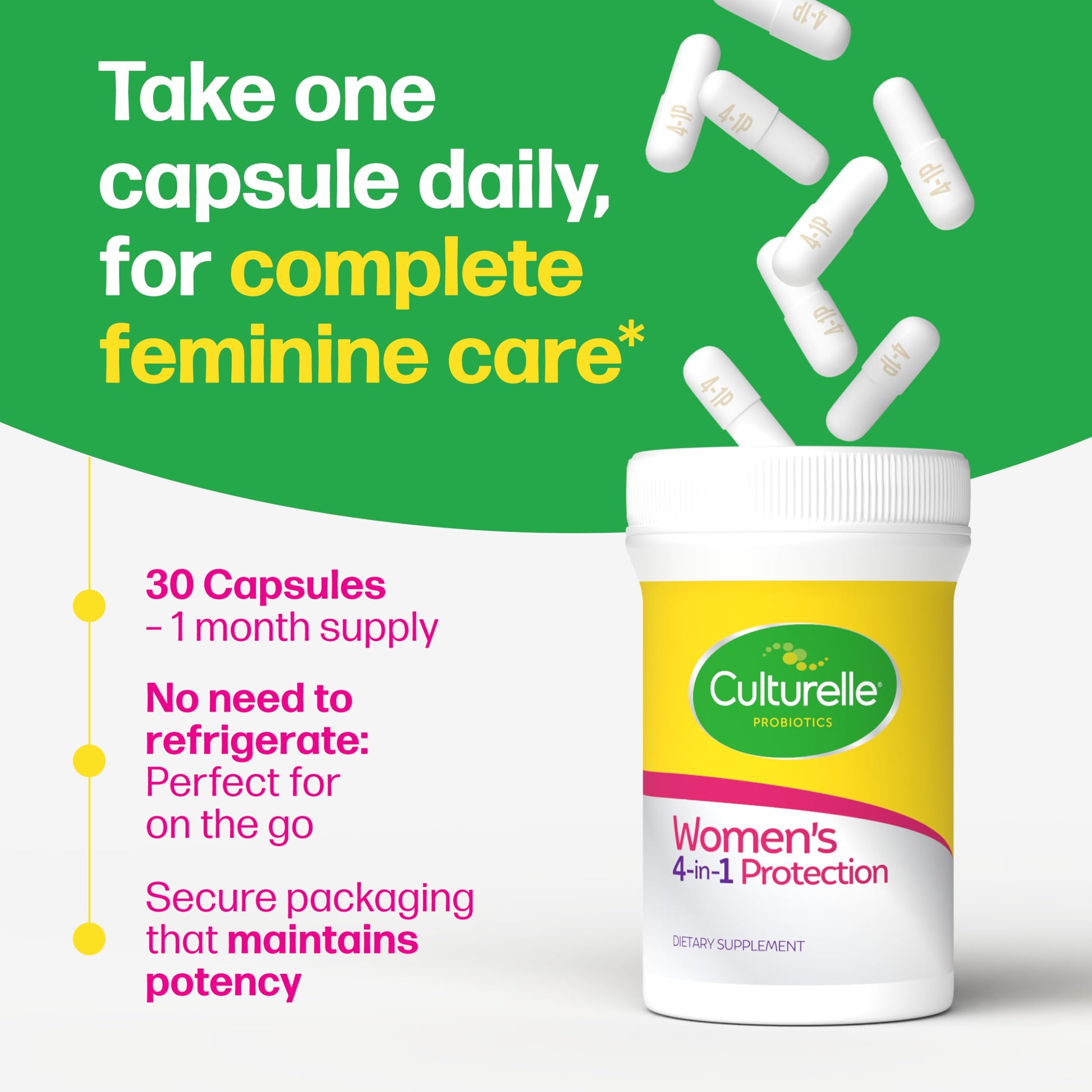 Culturelle 4-in-1 Probiotics for Women, Daily Probiotic & Prebiotic Supplement to Support Vaginal Health, Digestive Health, Immune Health, Occasional Diarrhea, Gas & Bloating Relief, Non-GMO, 30 Count Culturelle Au supplements