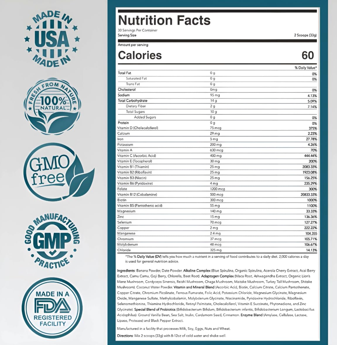 ELYXaR Daily Superfood Complex - Supplement Powder - 60+ Vitamins, Minerals, Wholefood-Sourced Ingredients, Stress Adaptogens, Pro & Prebiotics, Digestive Enzymes, & Electrolytes - 30 Servings apotheka superfoods Au supplements
