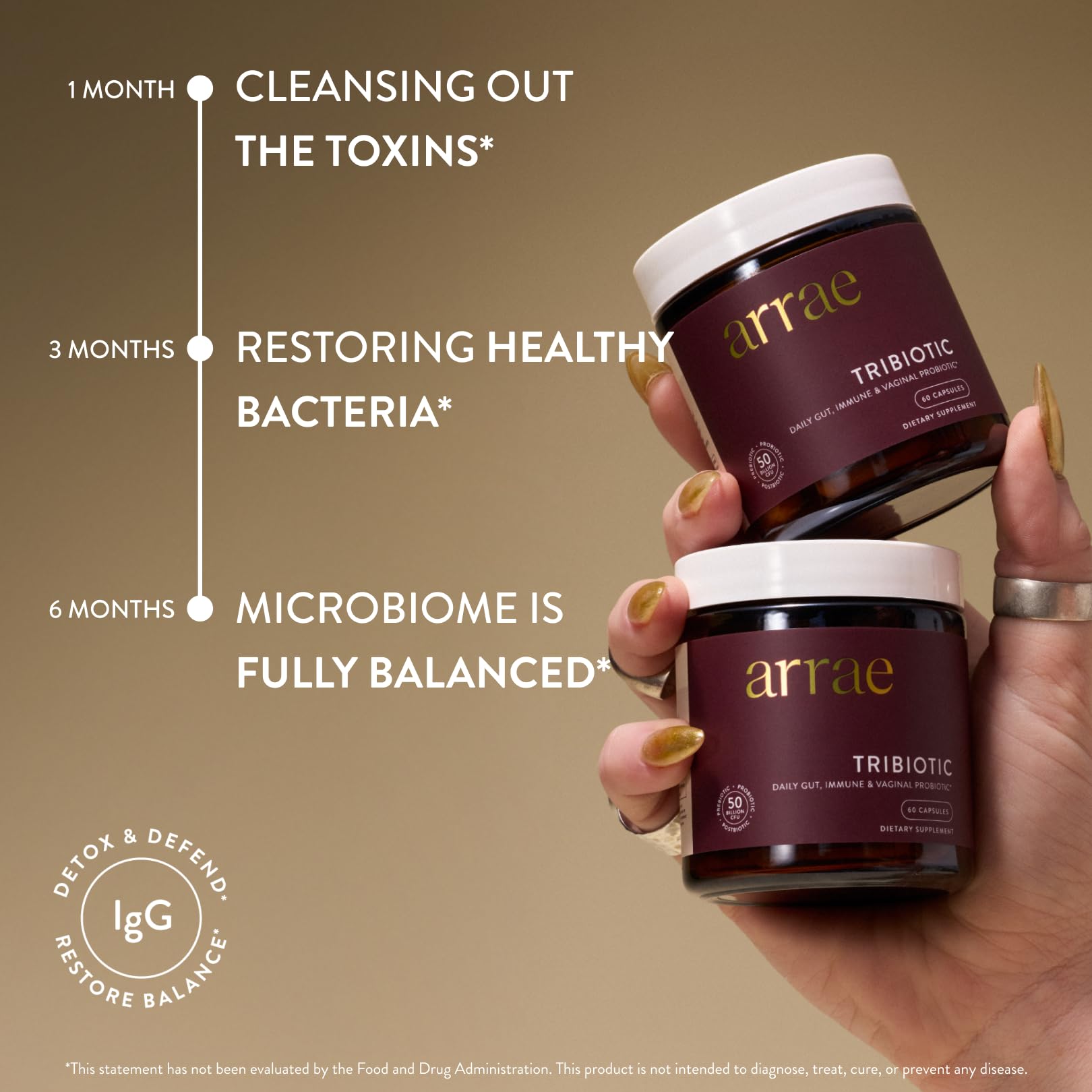 Arrae Tribiotic, Probiotics for Women, Support for Vaginal pH Balance, Gut, Immune, and Feminine Health, Prebiotics, Probiotics, Postbiotics, 60 Count Arrae Au supplements